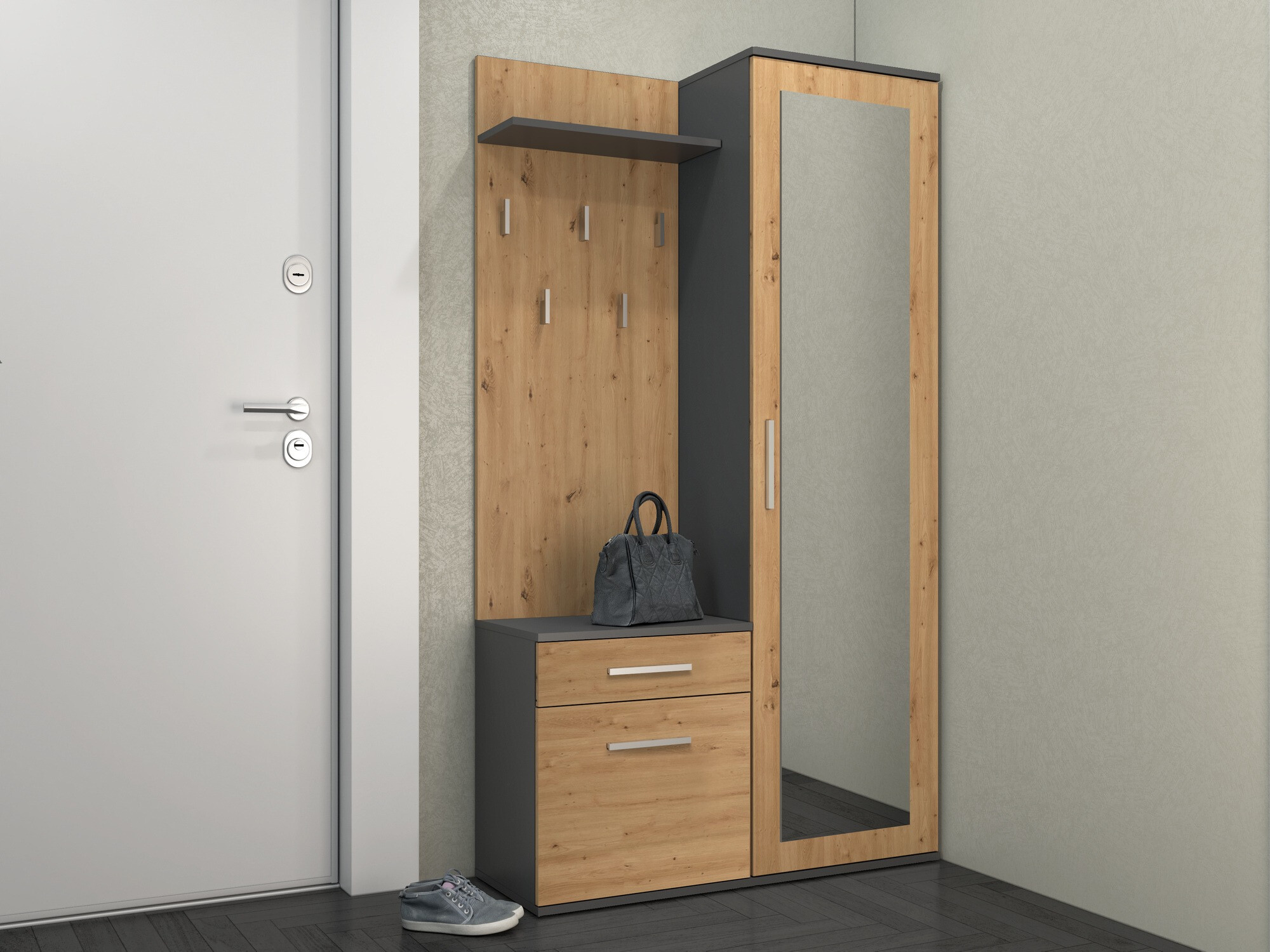 Ensemble de meubles d’entrée Mandeville 126 (Chêne Artisan + Anthracite)