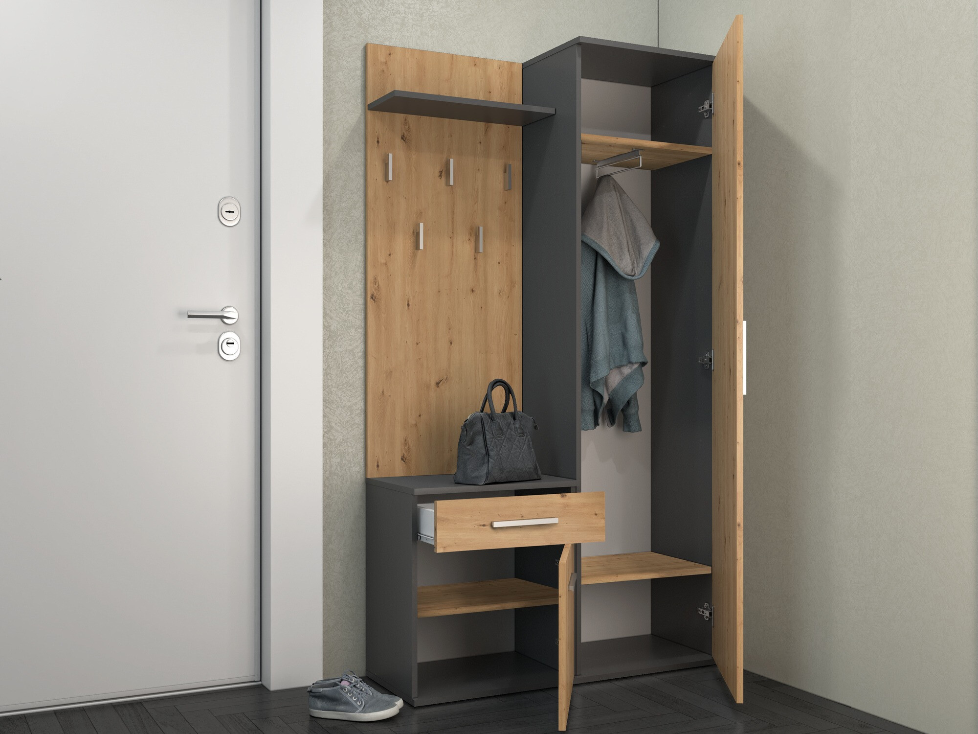 Ensemble de meubles d’entrée Mandeville 126 (Chêne Artisan + Anthracite)