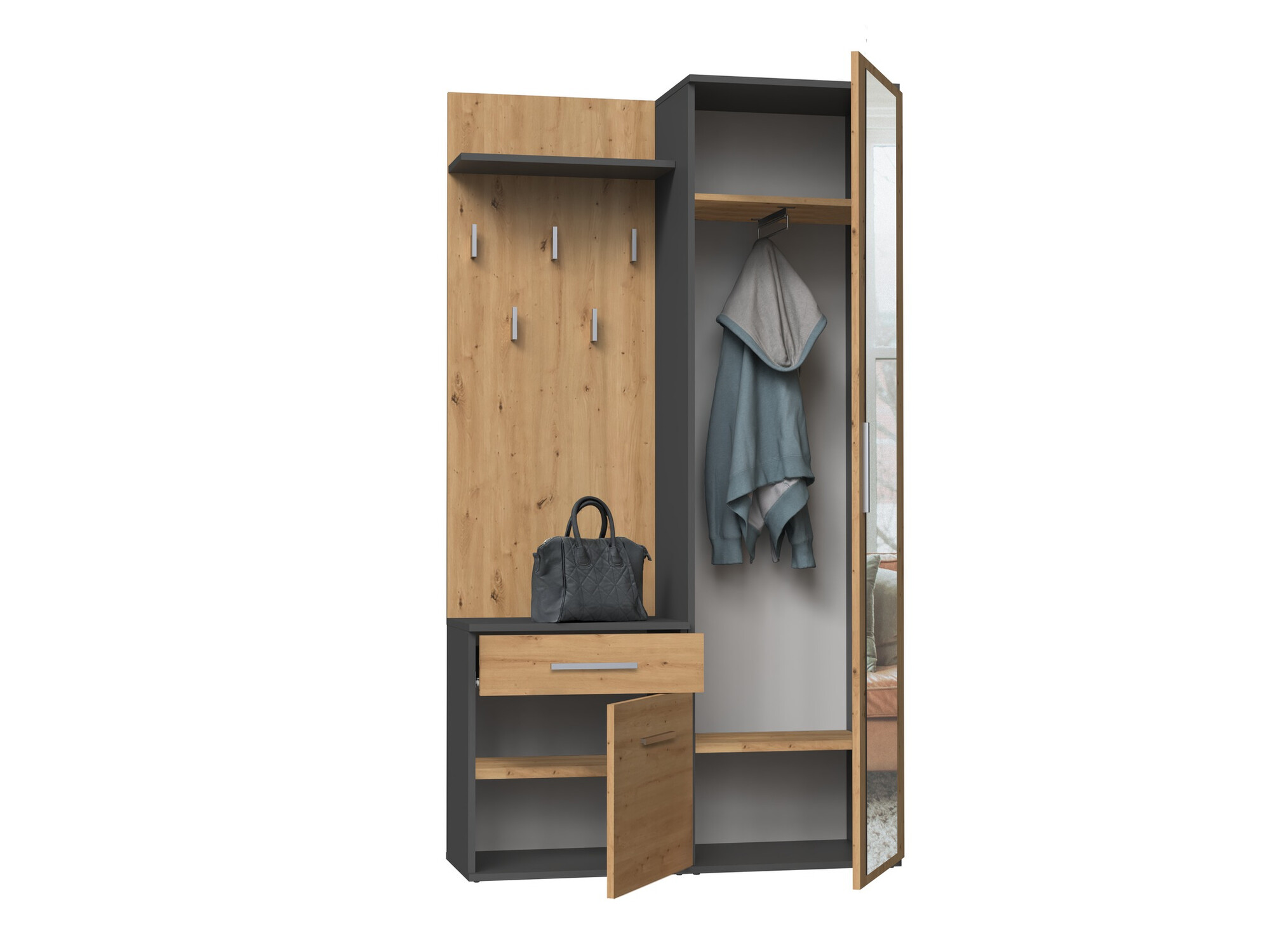 Ensemble de meubles d’entrée Mandeville 126 (Chêne Artisan + Anthracite)