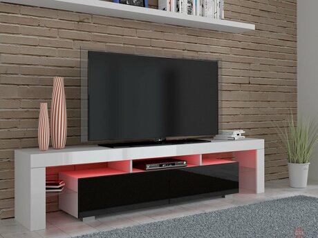 Meuble TV Buffalo 169 (Blanc + Noir brillant)