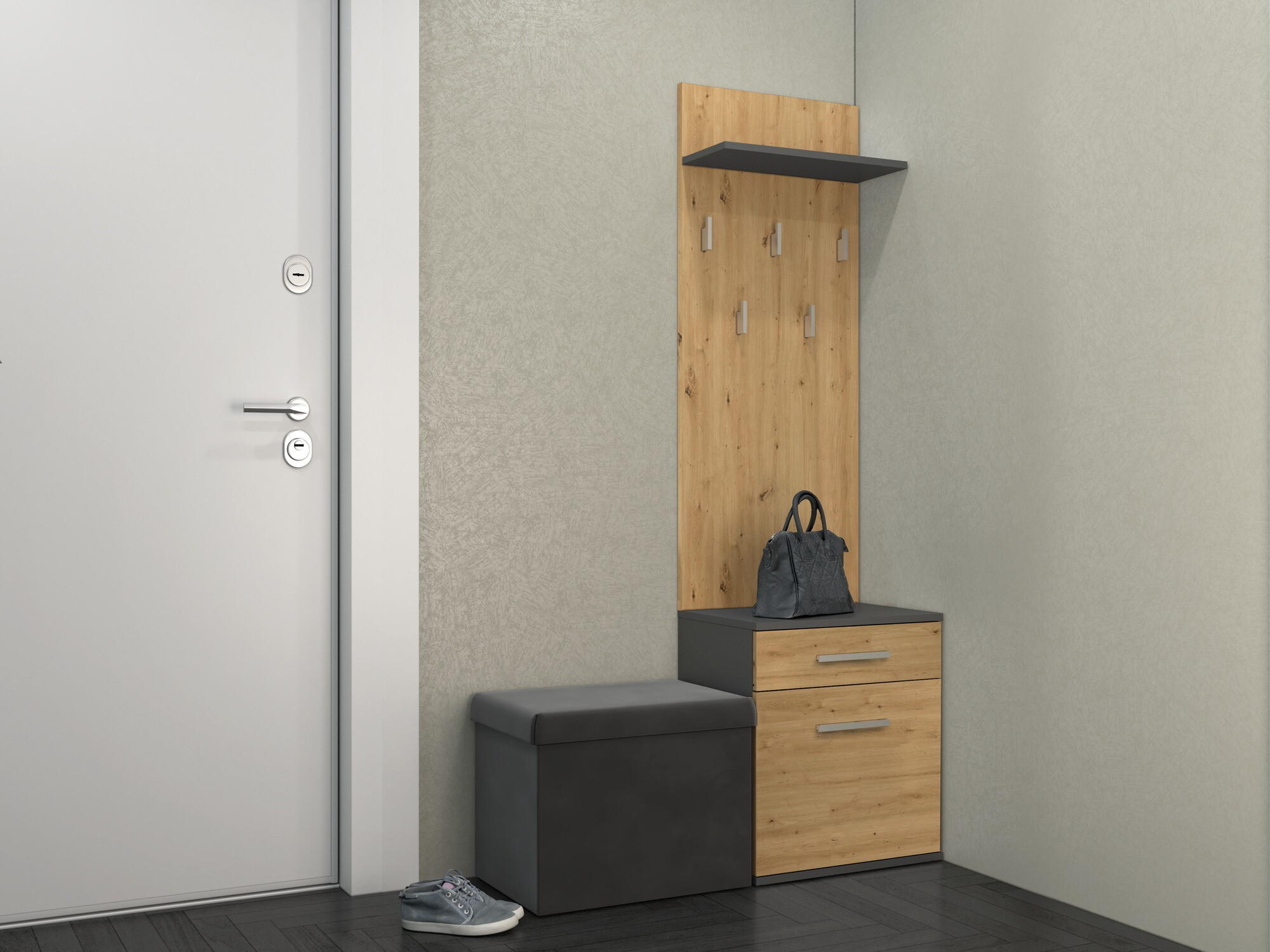 Ensemble de meubles d’entrée Mandeville 129 (Chêne Artisan + Anthracite)