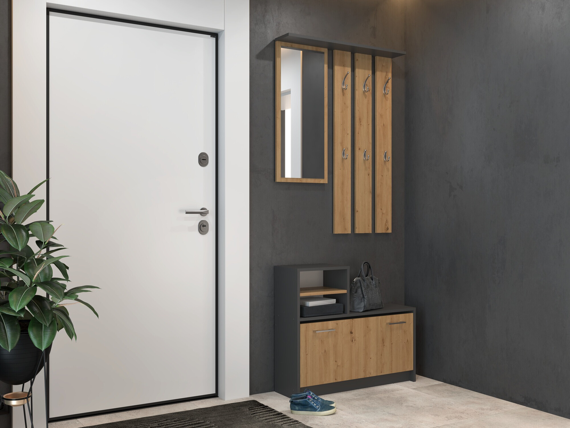 Ensemble de meubles d’entrée Mandeville 144 (Chêne Artisan + Anthracite)