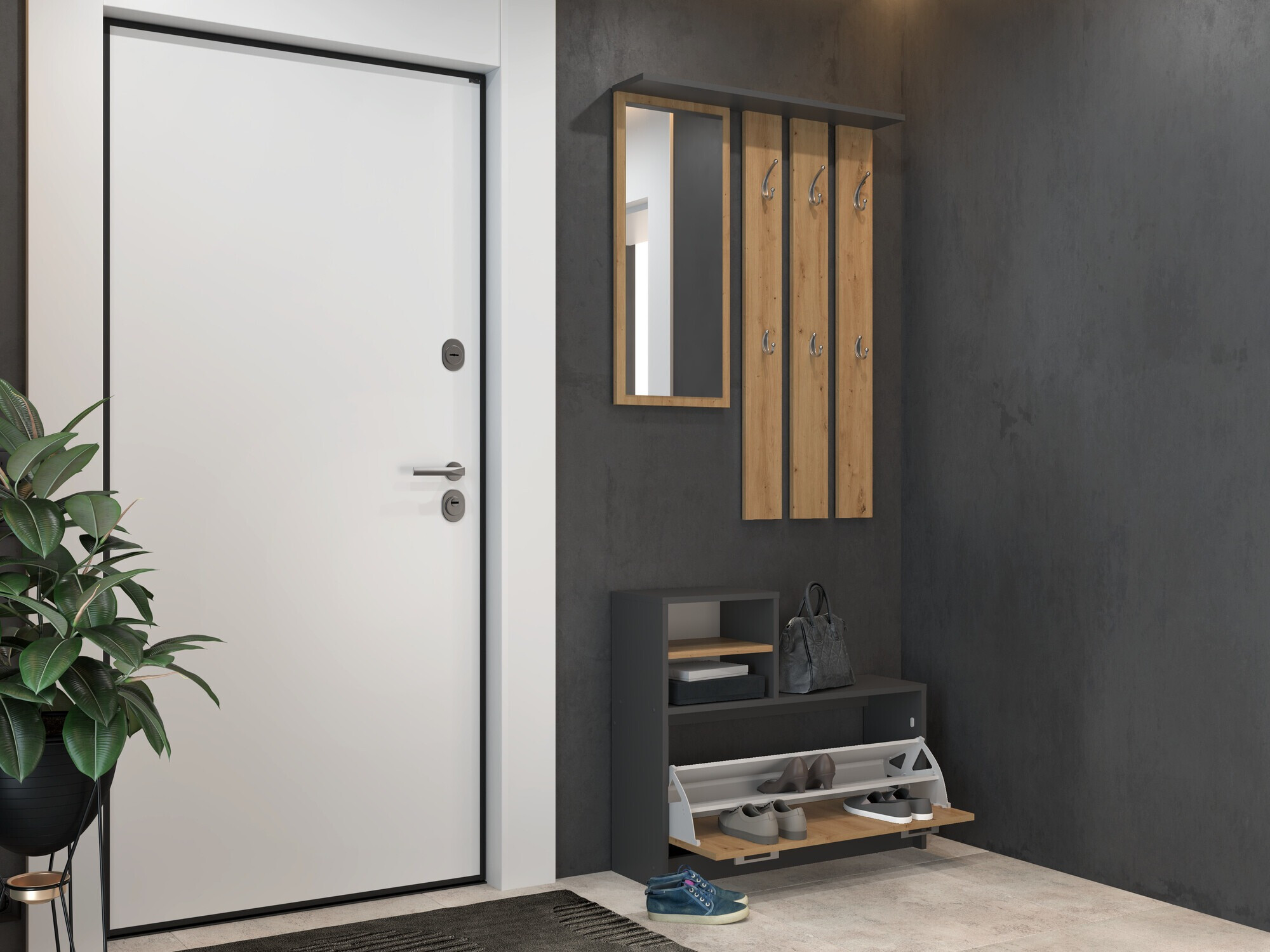 Ensemble de meubles d’entrée Mandeville 144 (Chêne Artisan + Anthracite)