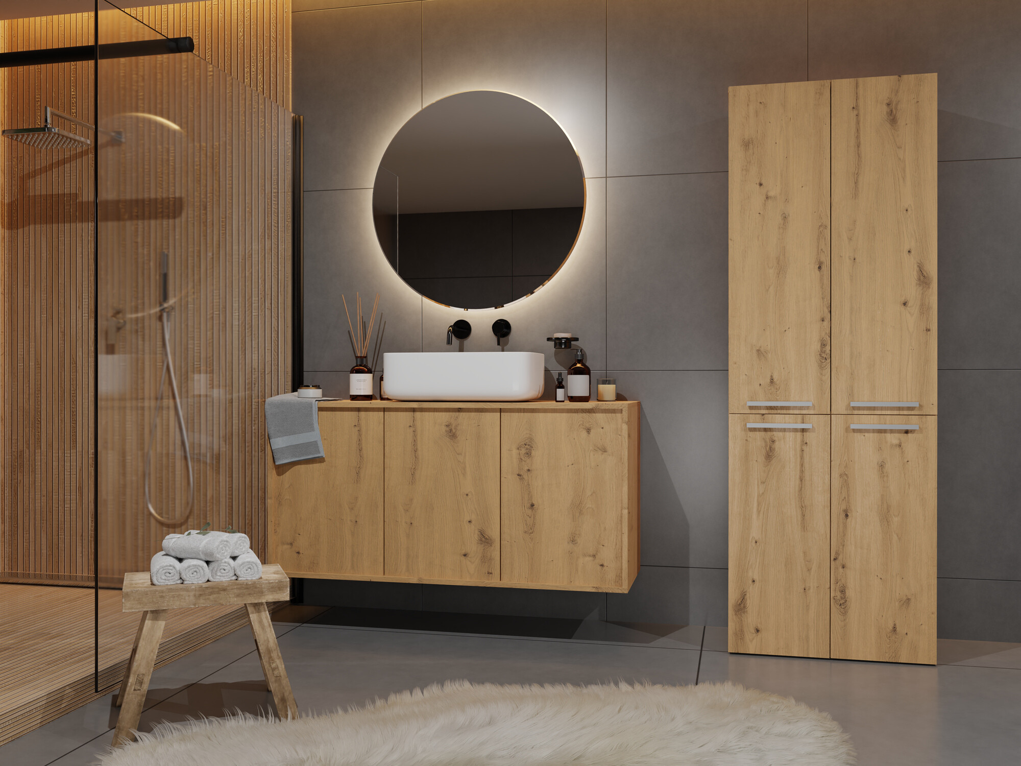 Armoire de bain à poser Nolmaru 102 (Chêne Artisan)