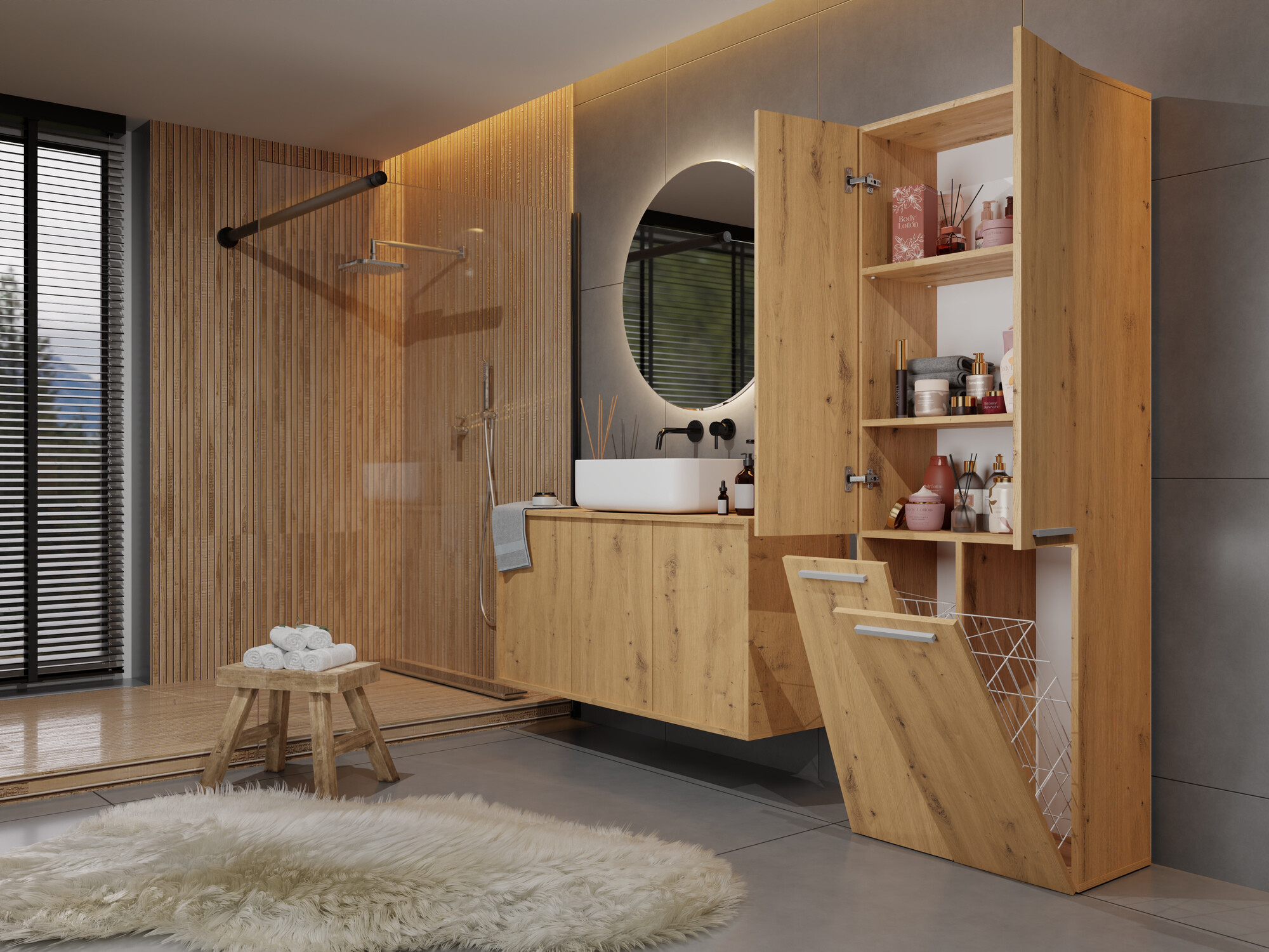 Armoire de bain à poser Nolmaru 102 (Chêne Artisan)