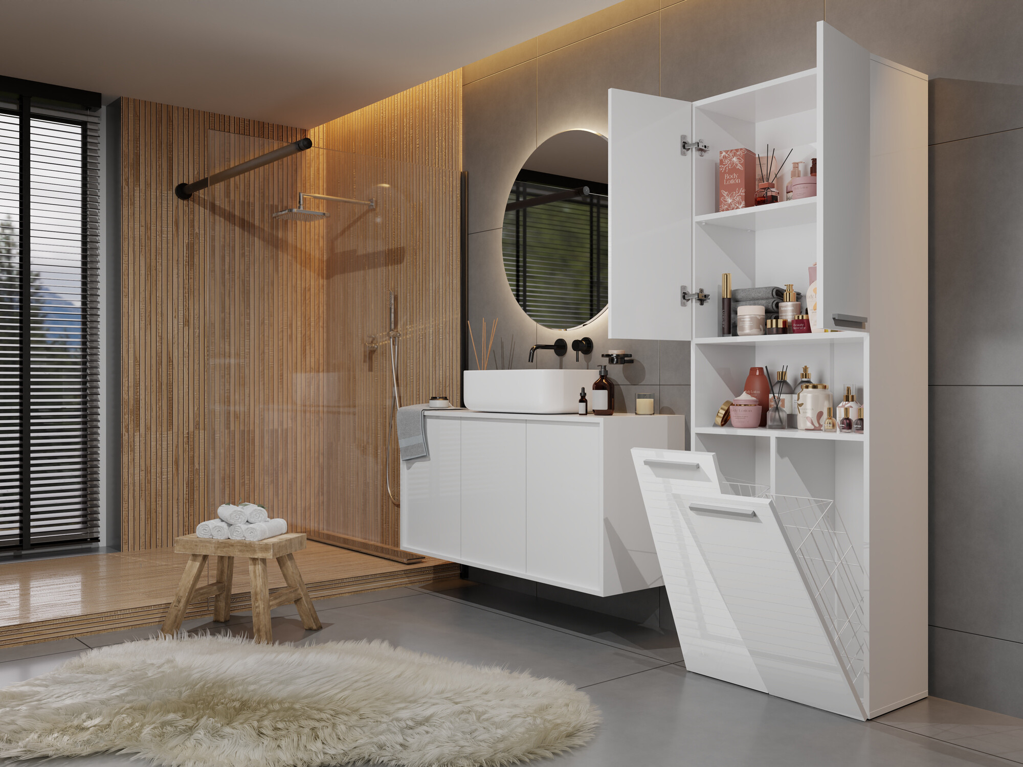 Armoire de bain à poser Nolmaru 103 (Blanc + Blanc brillant)