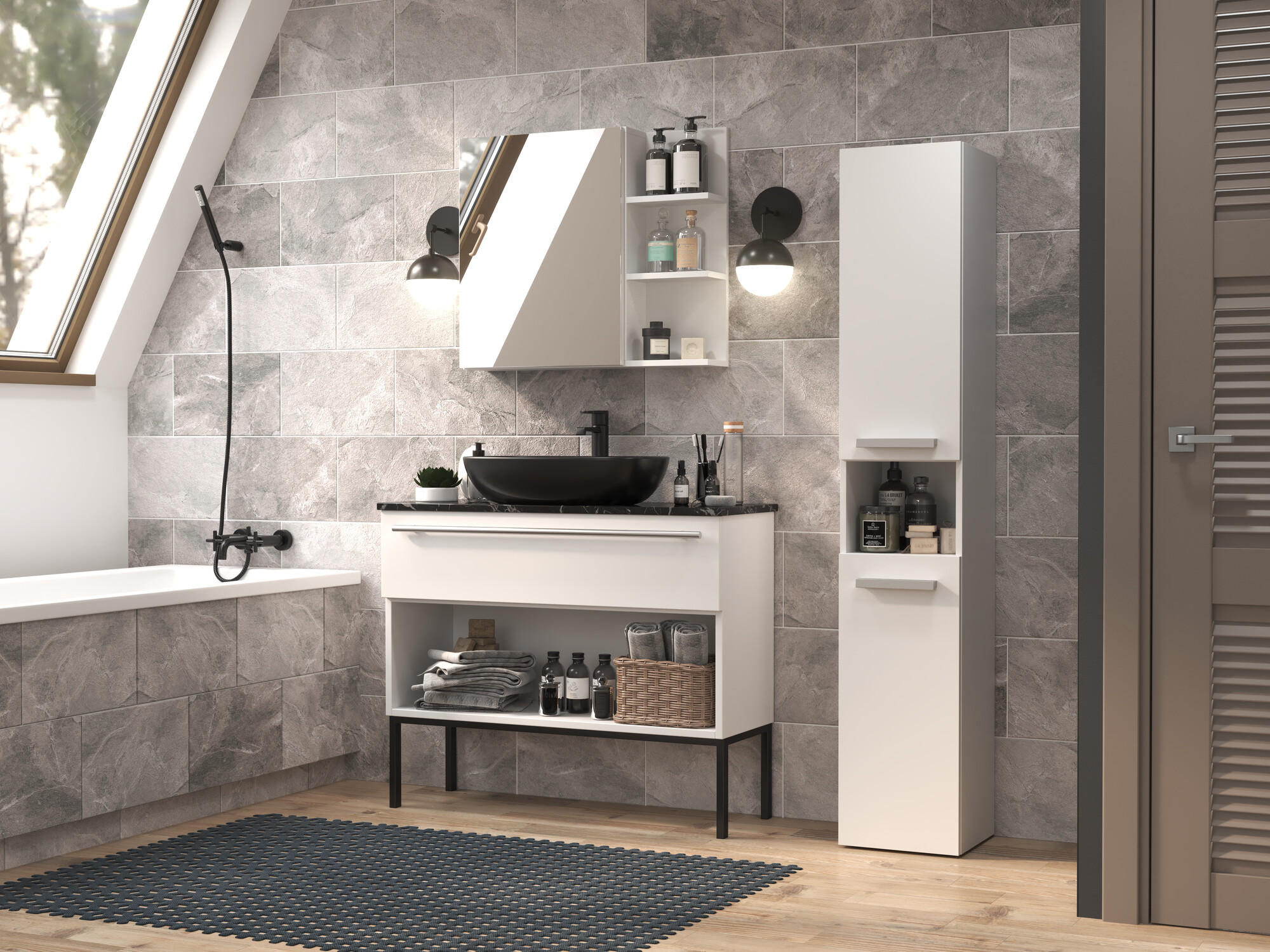 Armoire de bain à poser Nolmaru 104 (Blanc)
