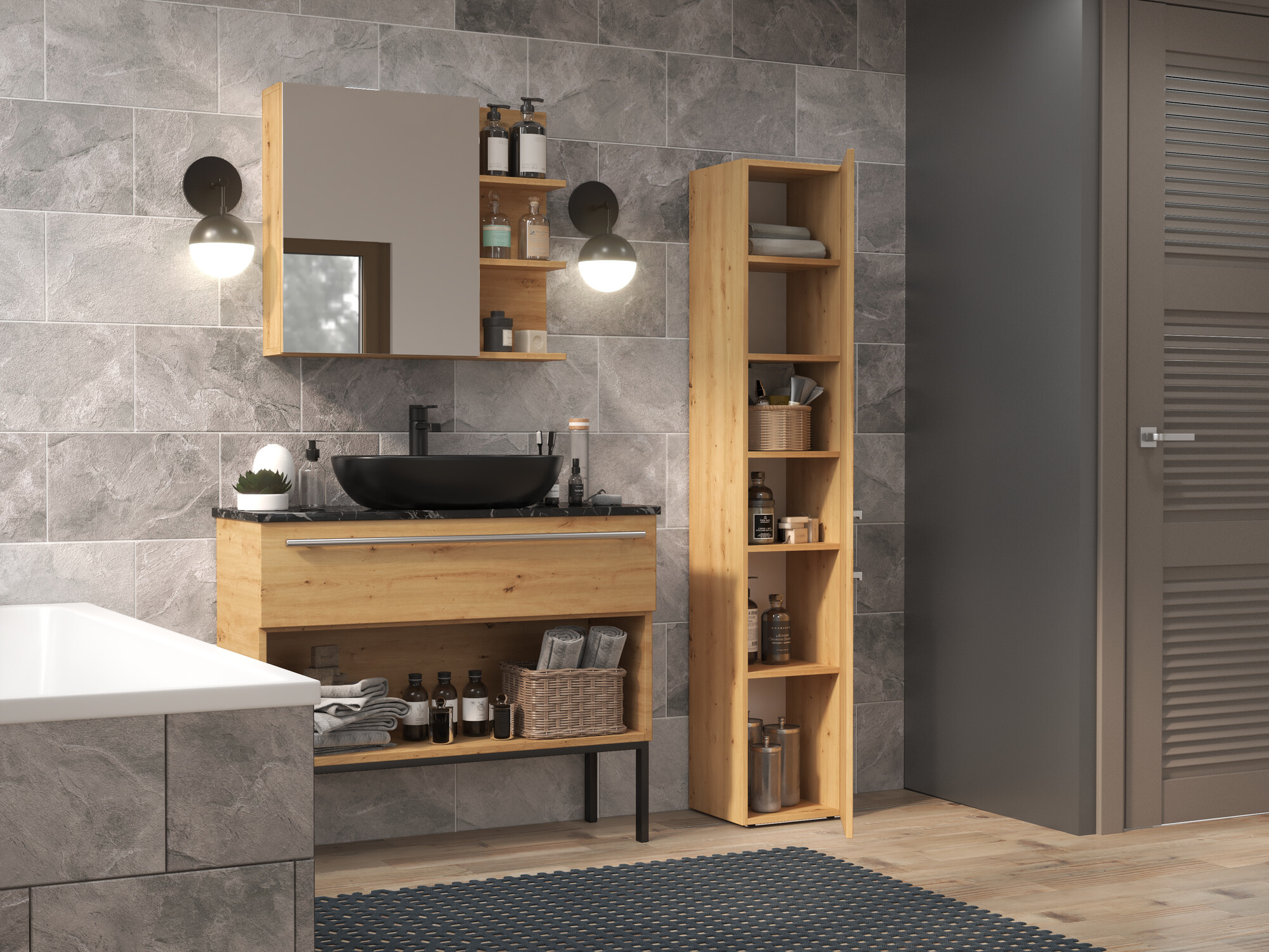 Armoire de bain à poser Nolmaru 105 (Chêne Artisan)