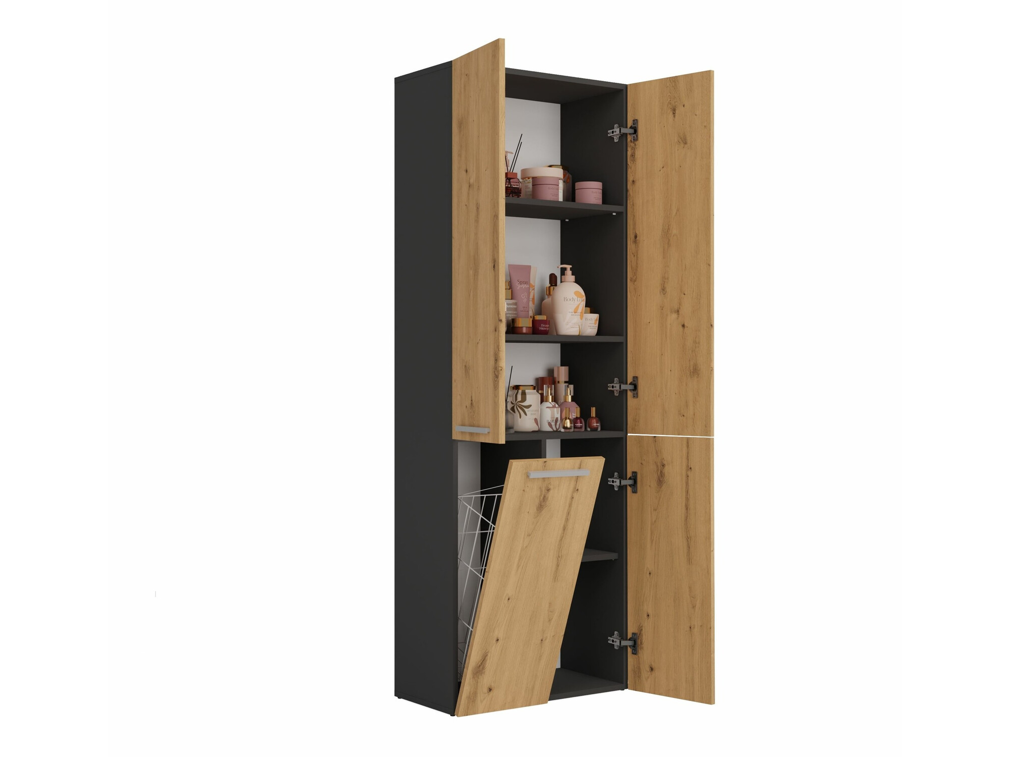 Armoire de bain indépendante Nolmaru 100 (Anthracite + Chêne Artisan)