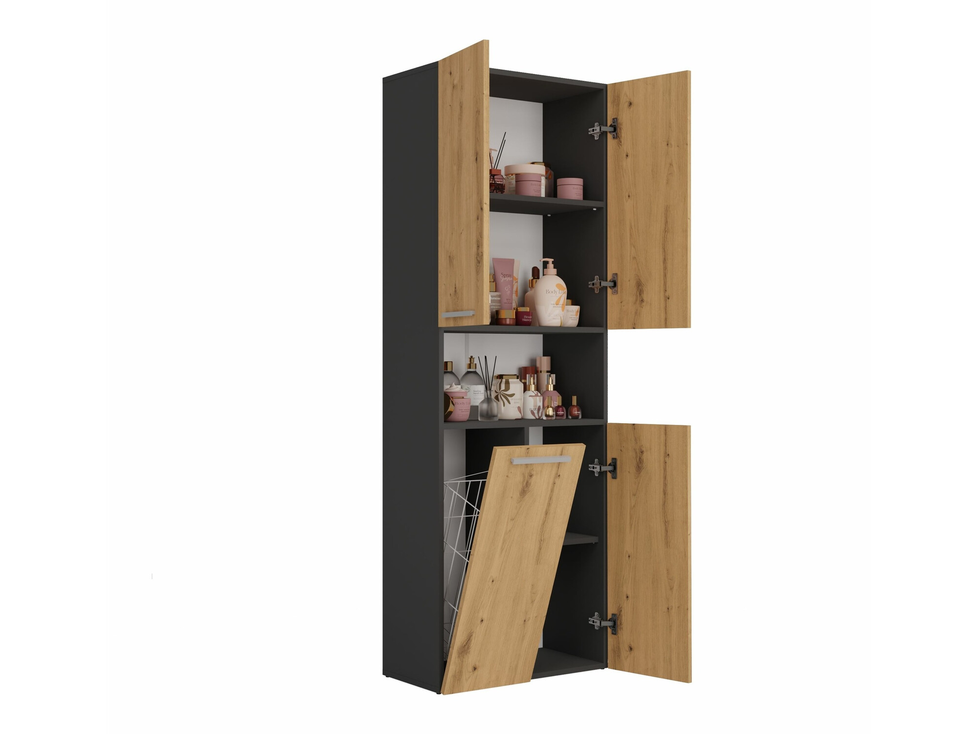 Armoire de bain indépendante Nolmaru 101 (Anthracite + Chêne Artisan)