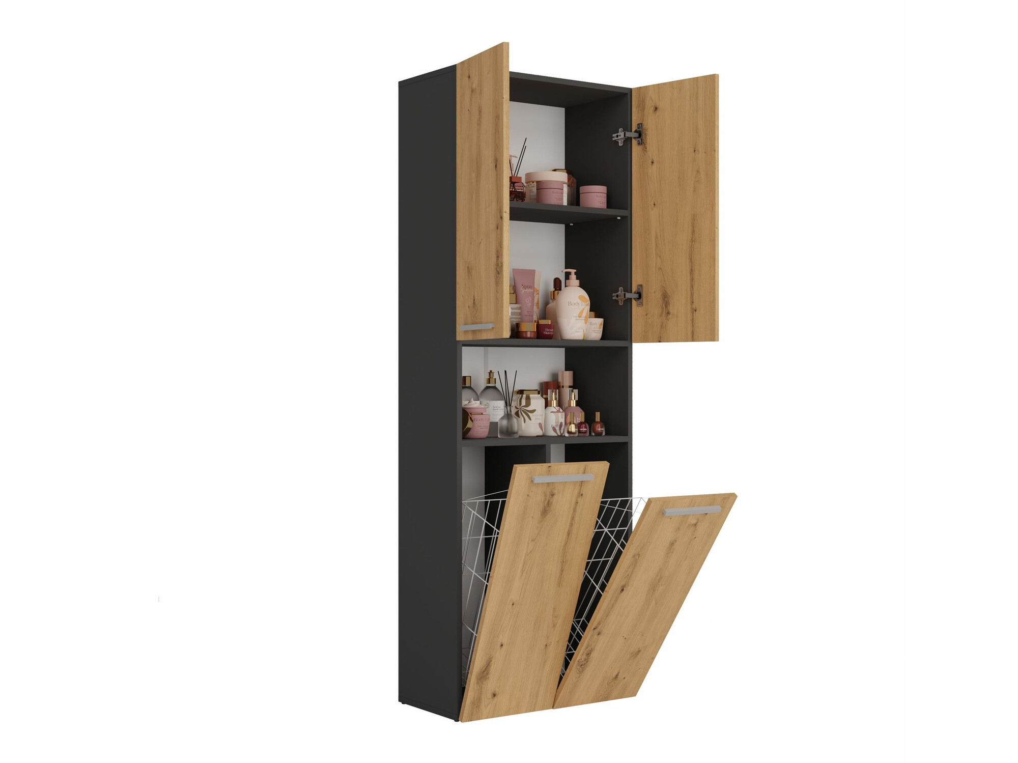 Armoire de bain indépendante Nolmaru 103 (Anthracite + Chêne Artisan)