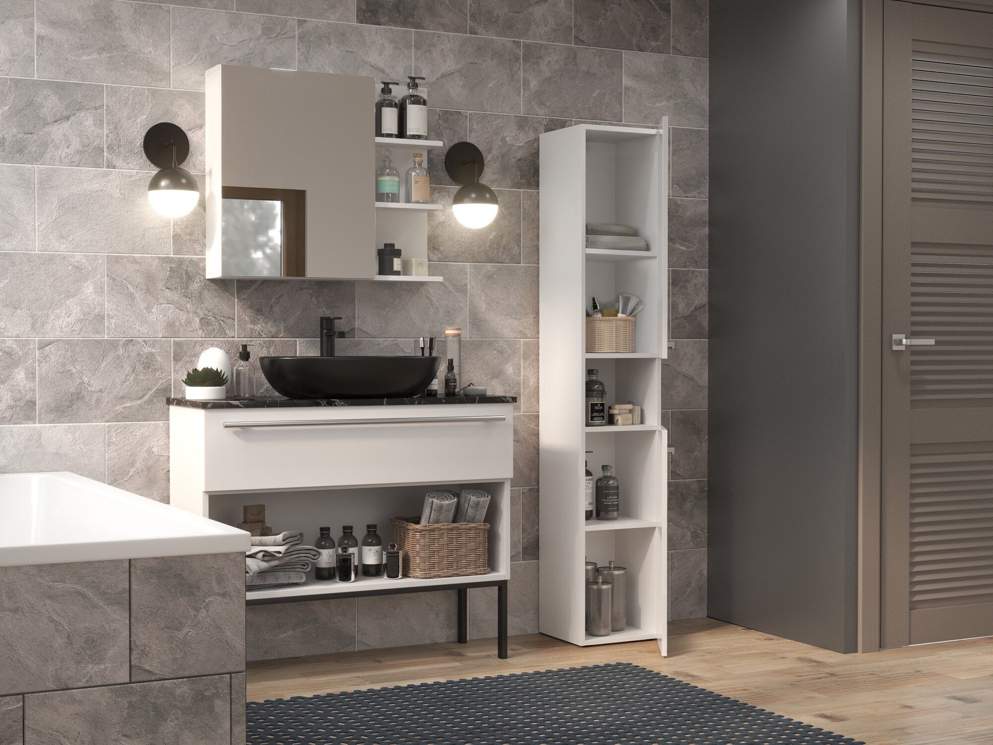 Armoire de bain indépendante Nolmaru 104 (Blanc)