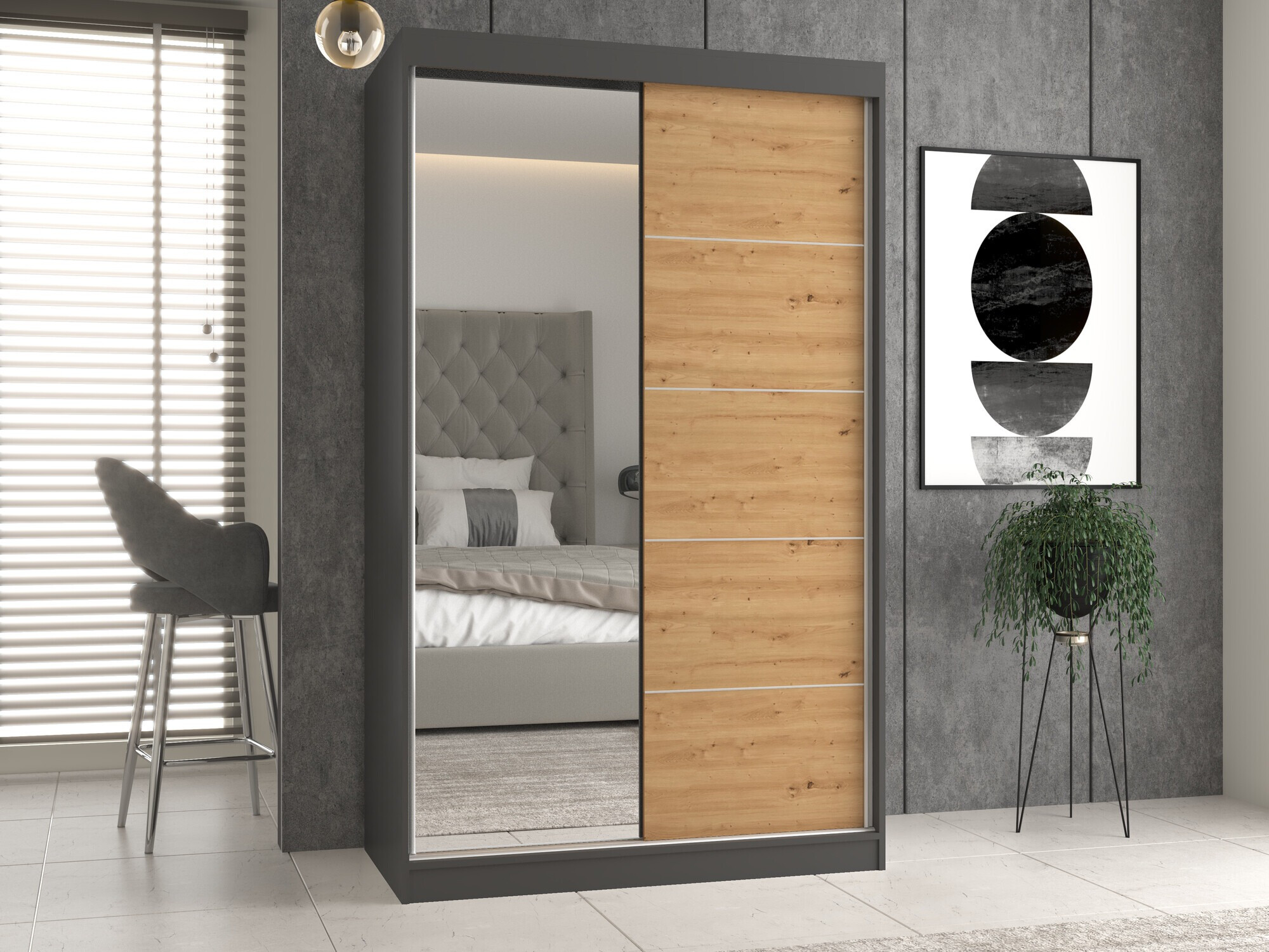 Armoire Mandeville 157 (Anthracite + Chêne Artisan)