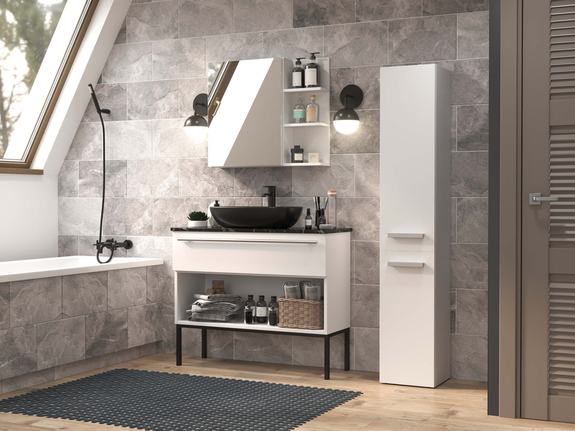 Armoire de bain à poser Nolmaru 107 (Blanc)