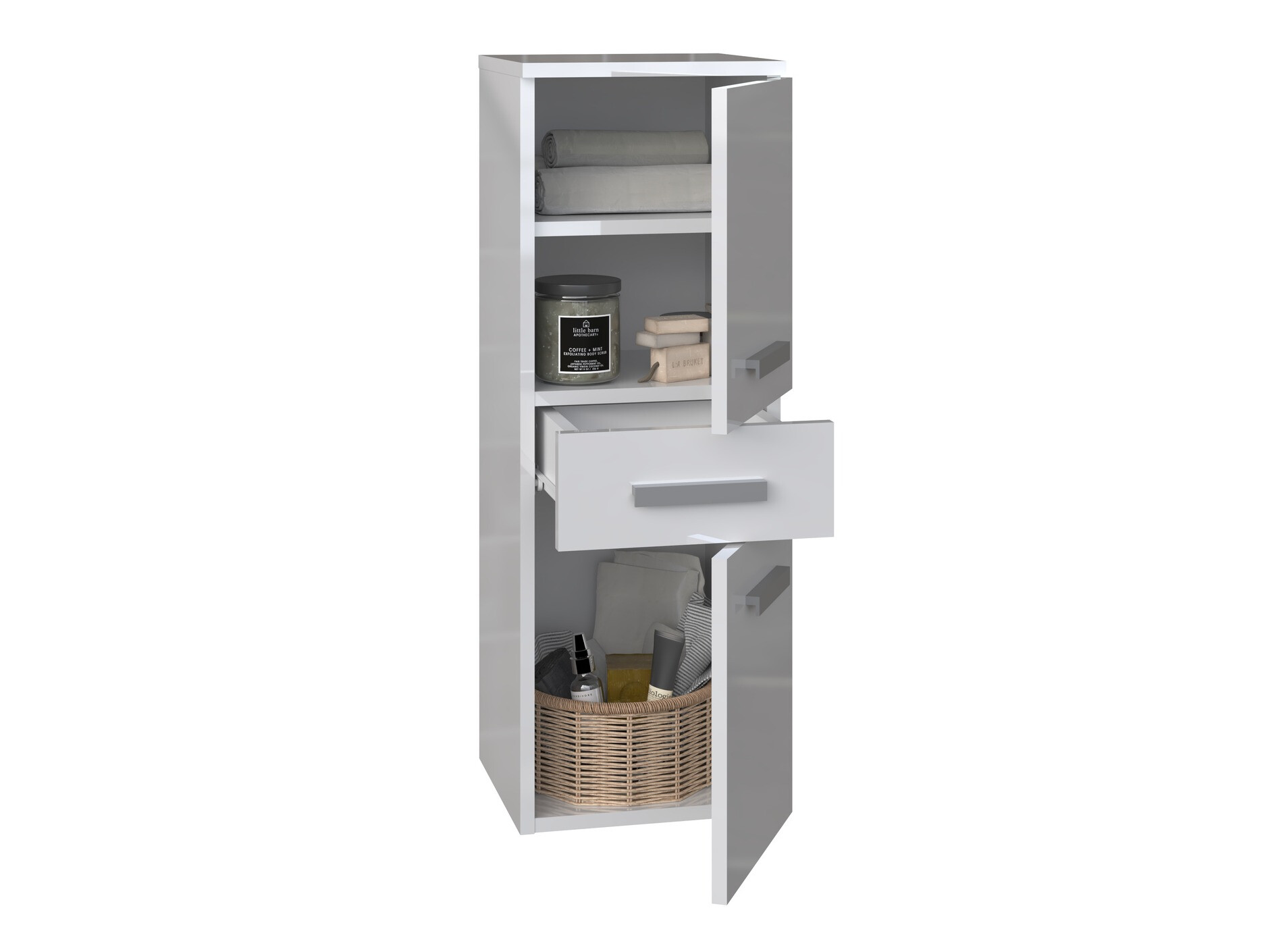 Armoire de bain à poser Nolmaru 108 (Blanc + Blanc brillant)