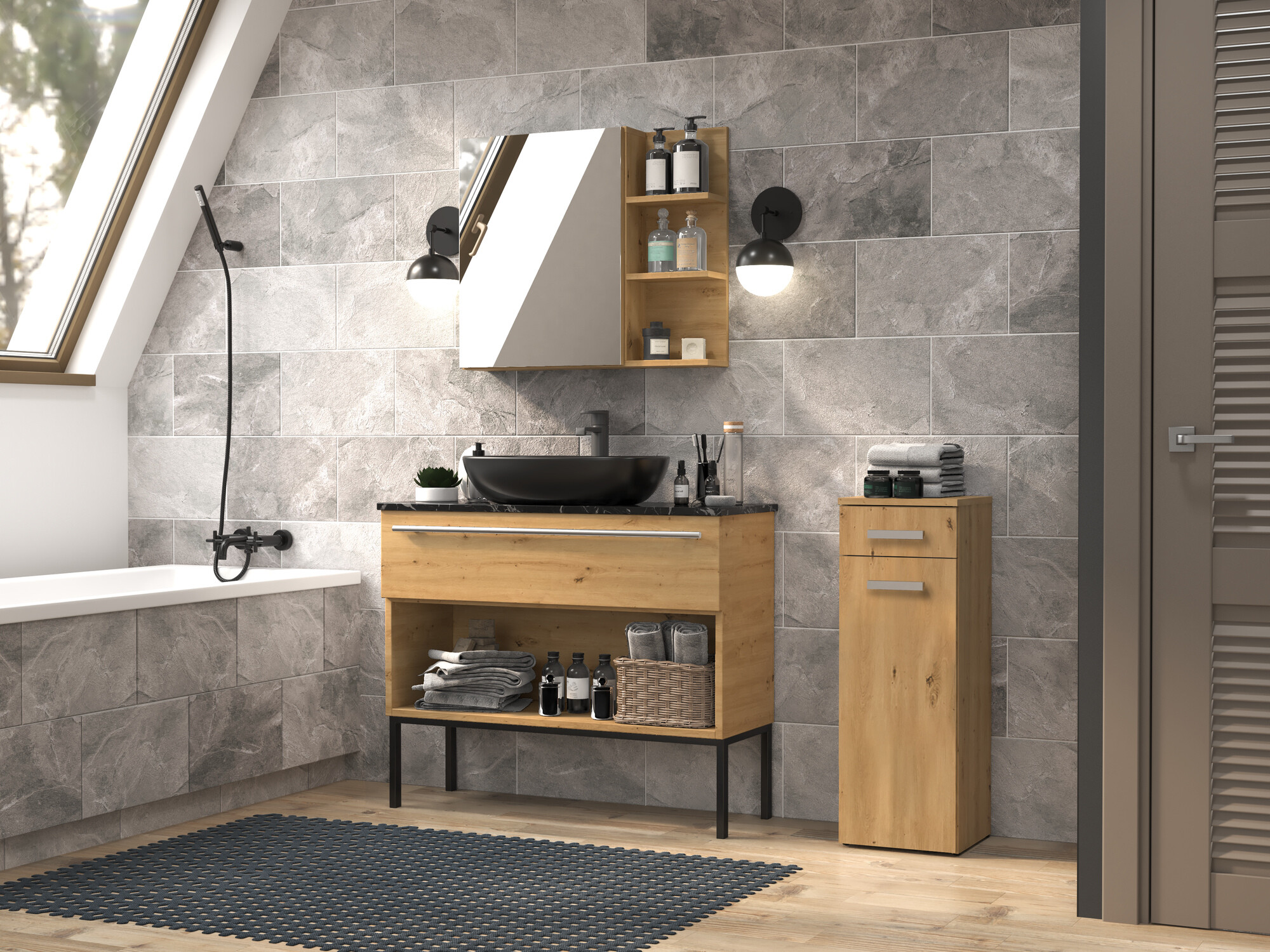 Armoire de bain à poser Nolmaru 109 (Chêne Artisan)