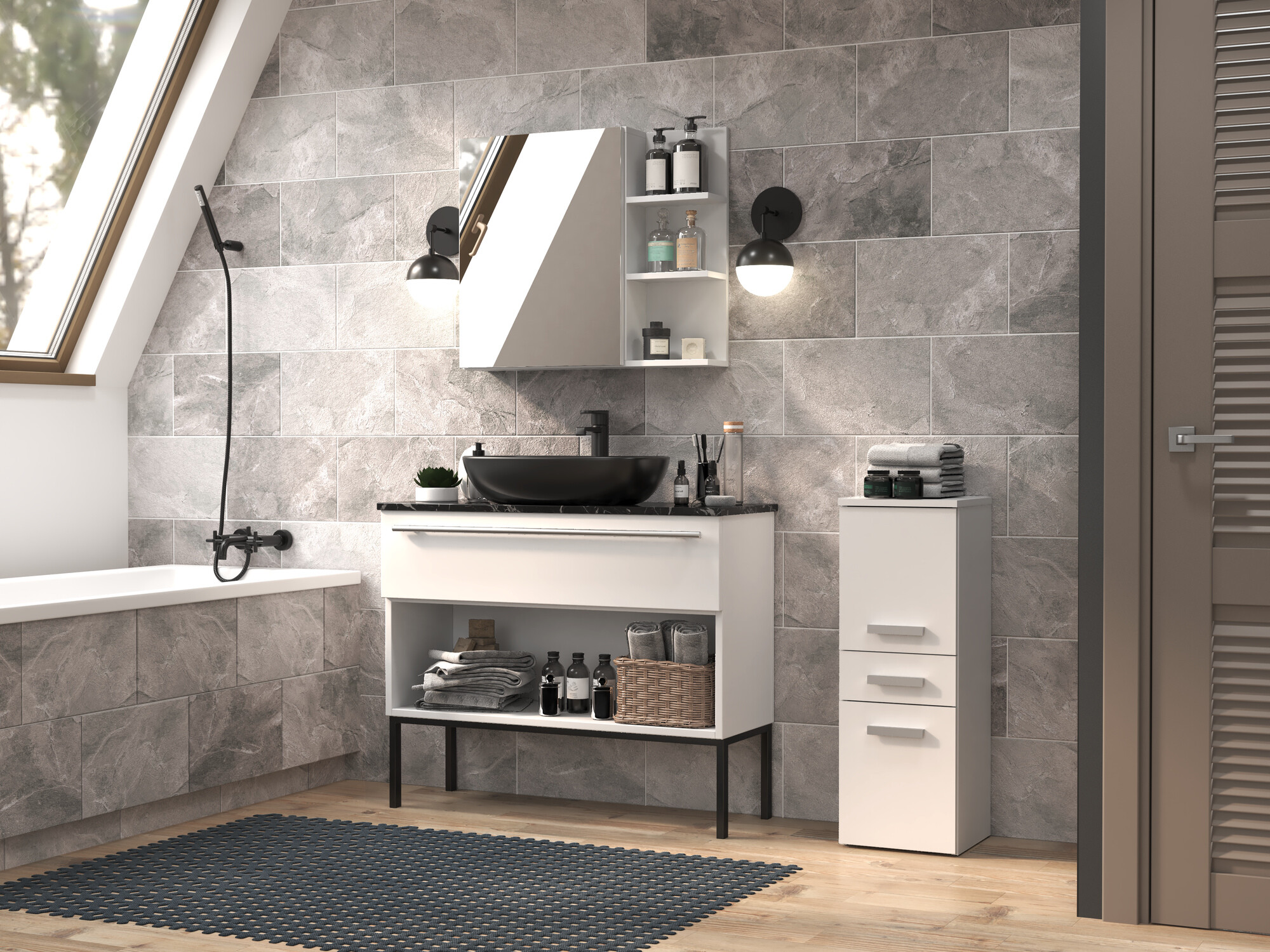 Armoire de bain indépendante Nolmaru 108 (Blanc)