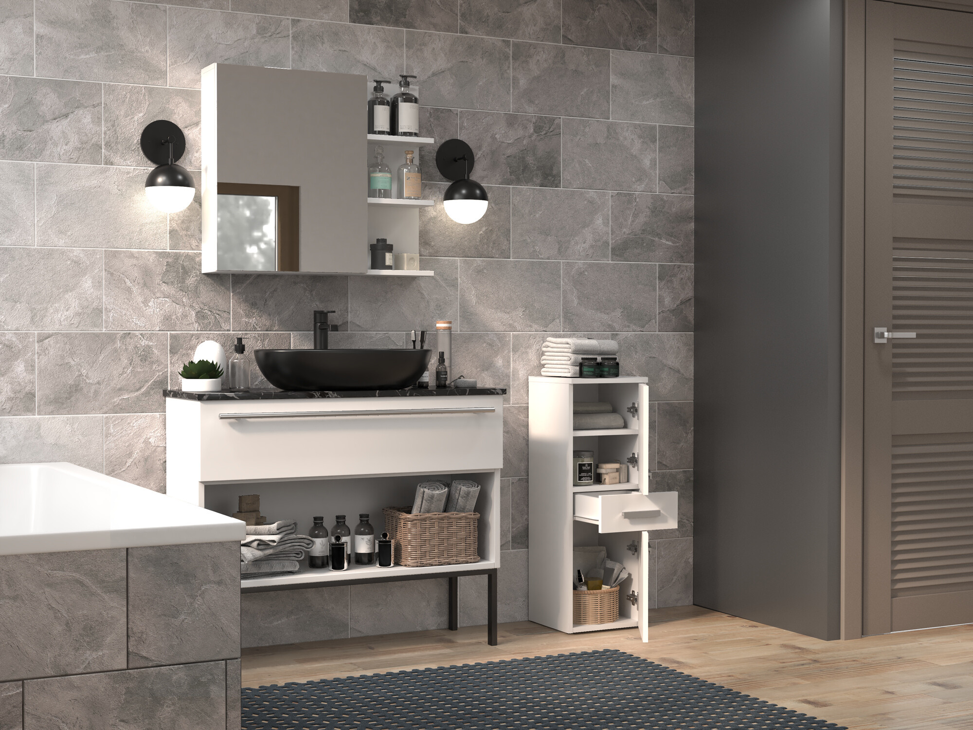 Armoire de bain indépendante Nolmaru 108 (Blanc)