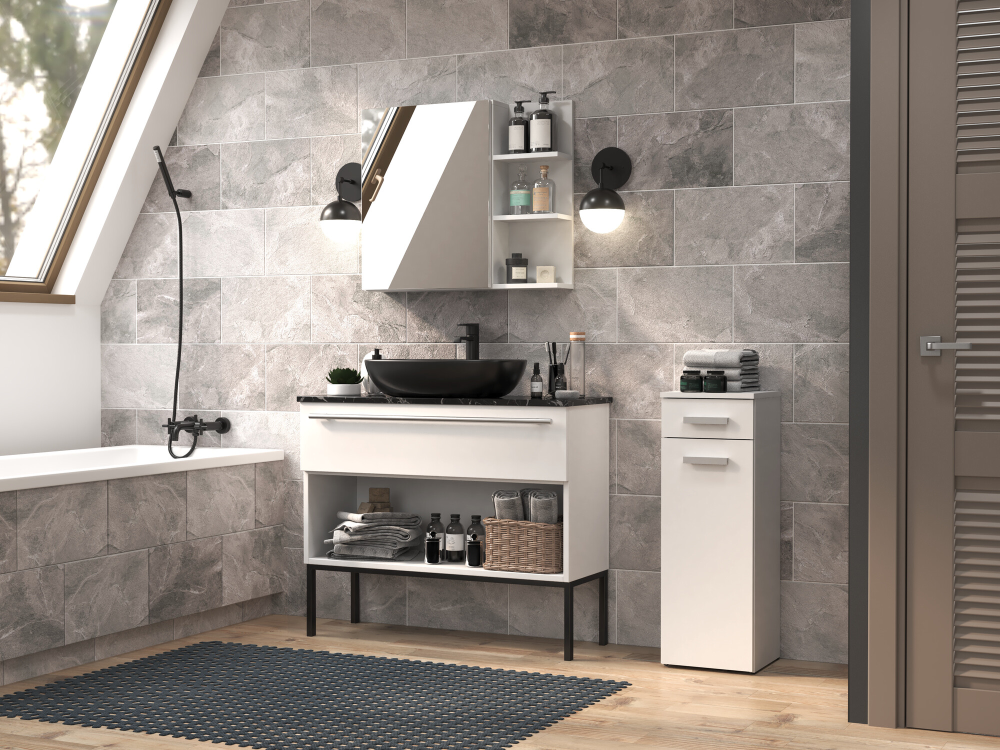 Armoire de bain indépendante Nolmaru 109 (Blanc)
