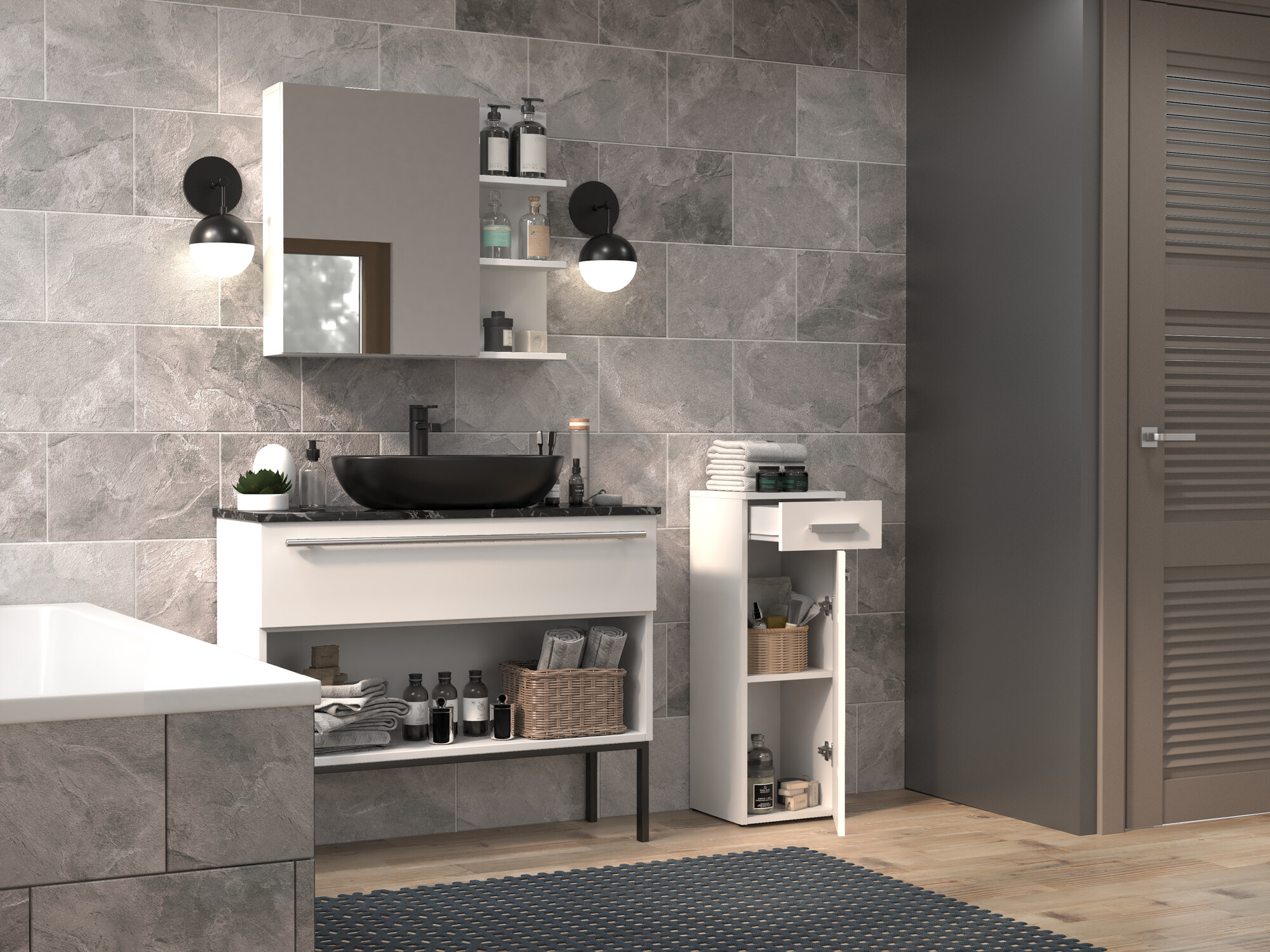 Armoire de bain indépendante Nolmaru 109 (Blanc)
