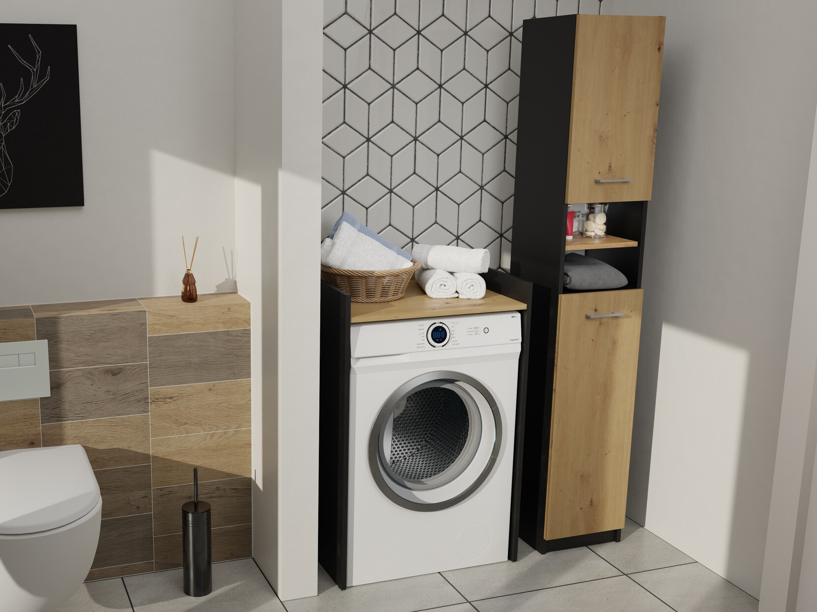 Colonne de salle de bain Balelbo 102 (Anthracite + Chêne Artisan)