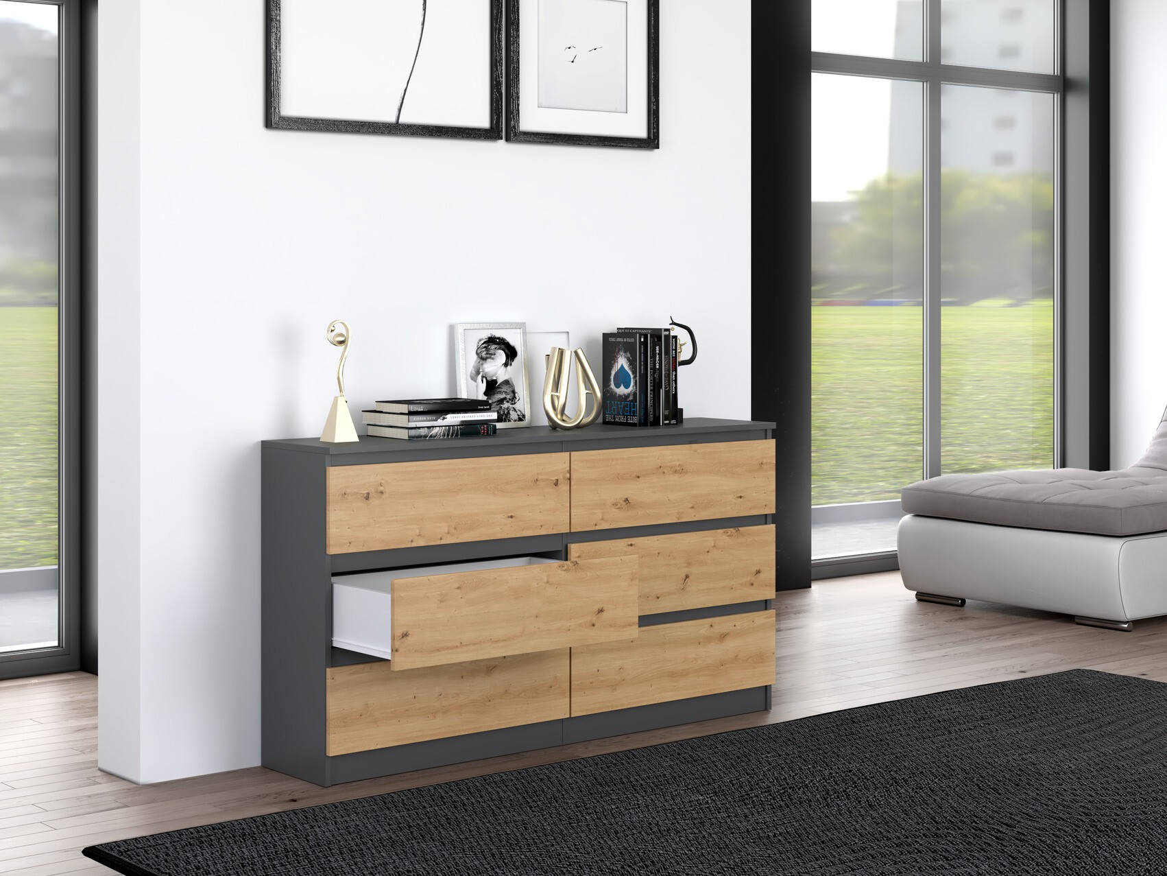 Commode Elbvelu 102 (Anthracite + Chêne Artisan)