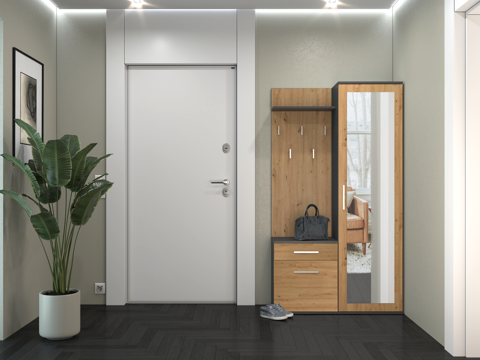 Ensemble de meubles d’entrée Mandeville 129 (Chêne Artisan + Anthracite)