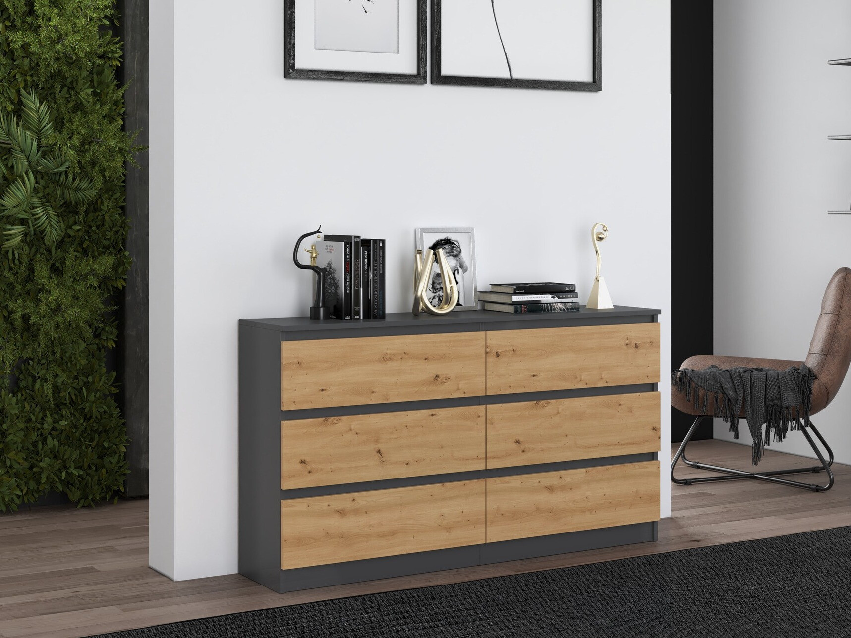 Commode Elbvelu 102 (Anthracite + Chêne Artisan)