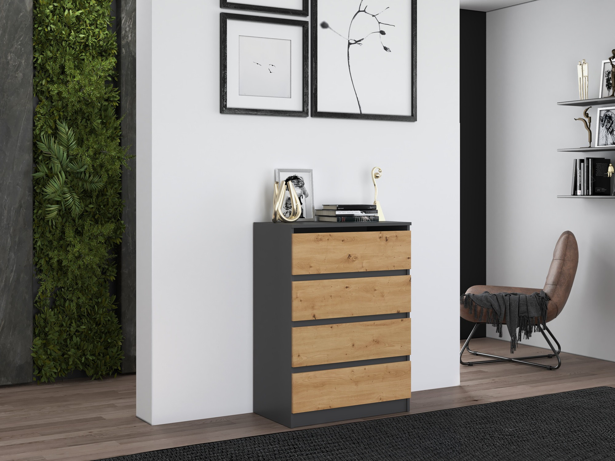 Commode Elbvelu 105 (Anthracite + Chêne Artisan)