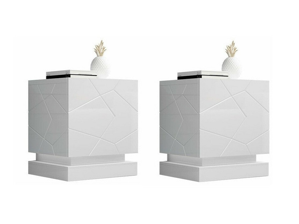 Ensemble de tables de chevet Linar (Blanc + Blanc brillant)