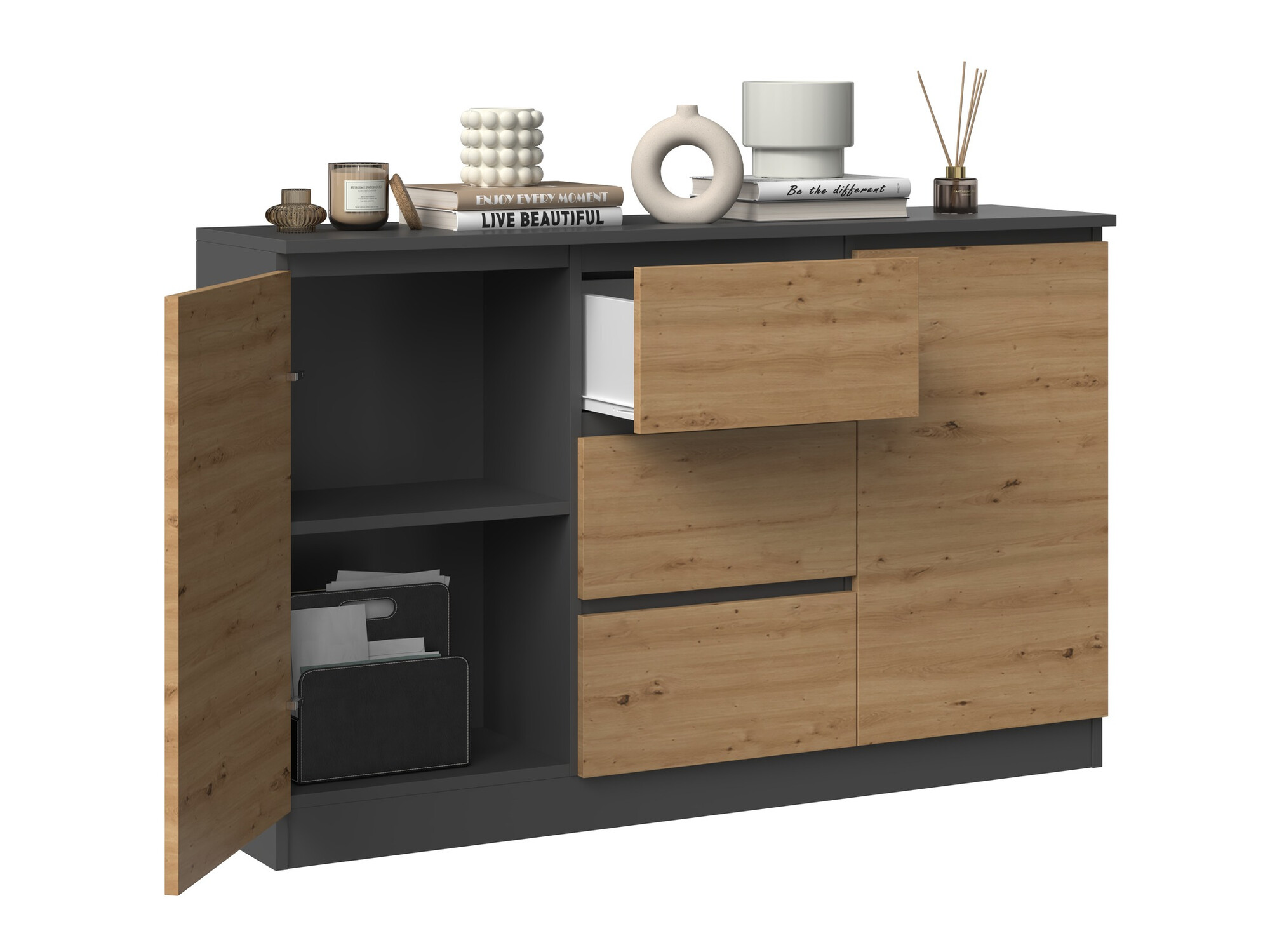 Commode Elbvelu 112 (Anthracite + Chêne Artisan)