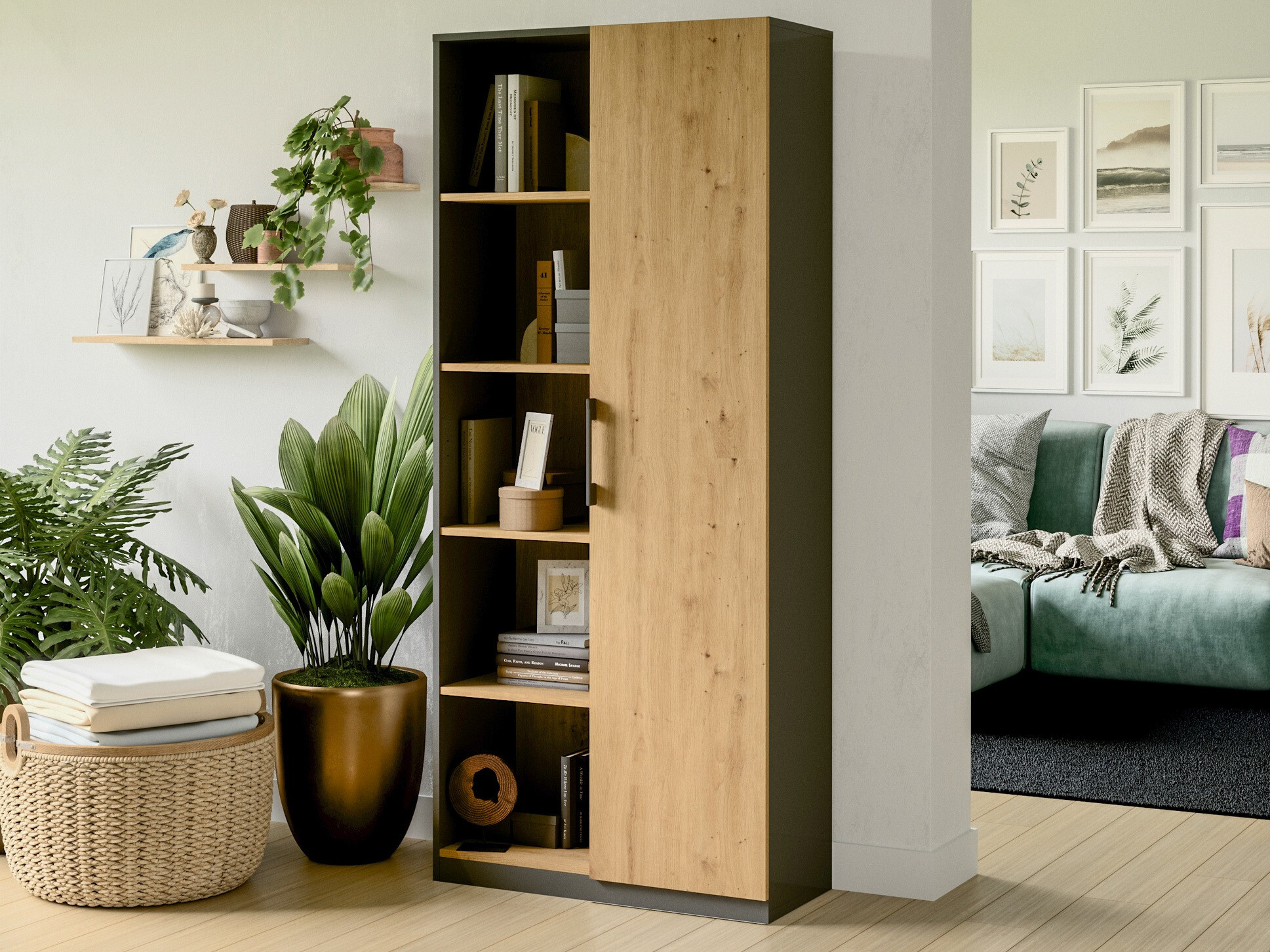 Étagère Elbvelu 122 (Anthracite + Chêne Artisan)
