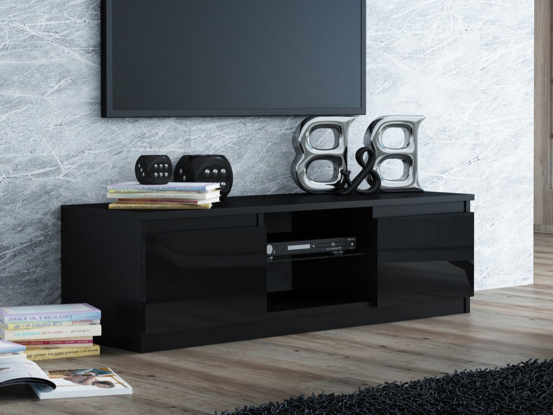 Meuble TV Elbvelu 124 (Noir + Noir brillant)