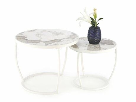 Ensemble tables basses Houston 1658 (Blanc + Marbre blanc)