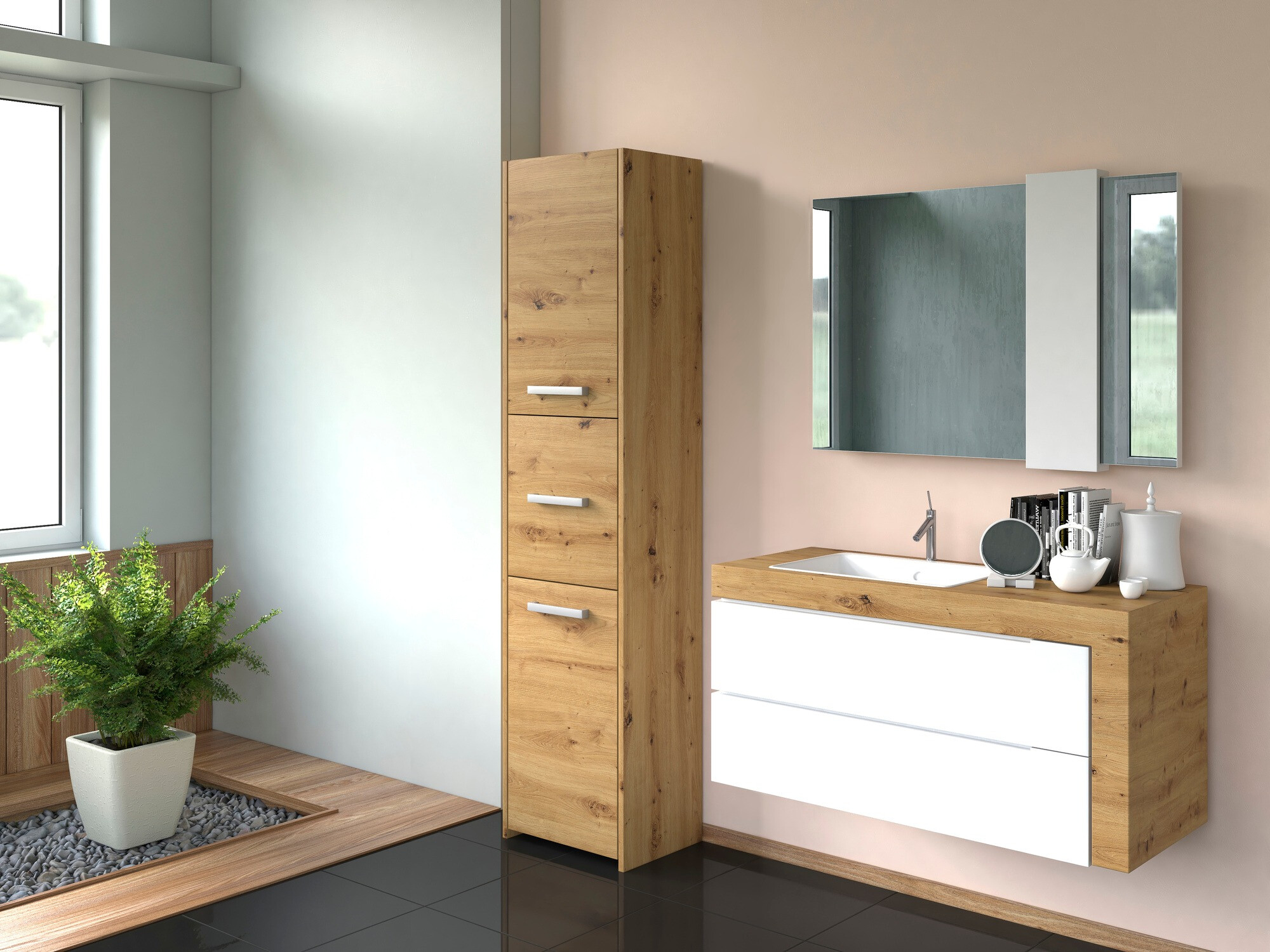 Armoire de bain indépendante Mandeville 251 (Chêne Artisan)