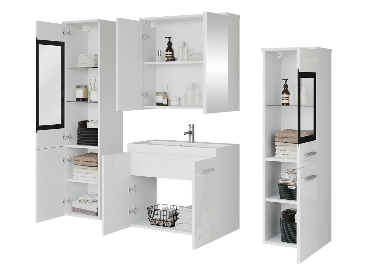 Ensemble de salle de bain Scientia III (Blanc brillant + Blanc)