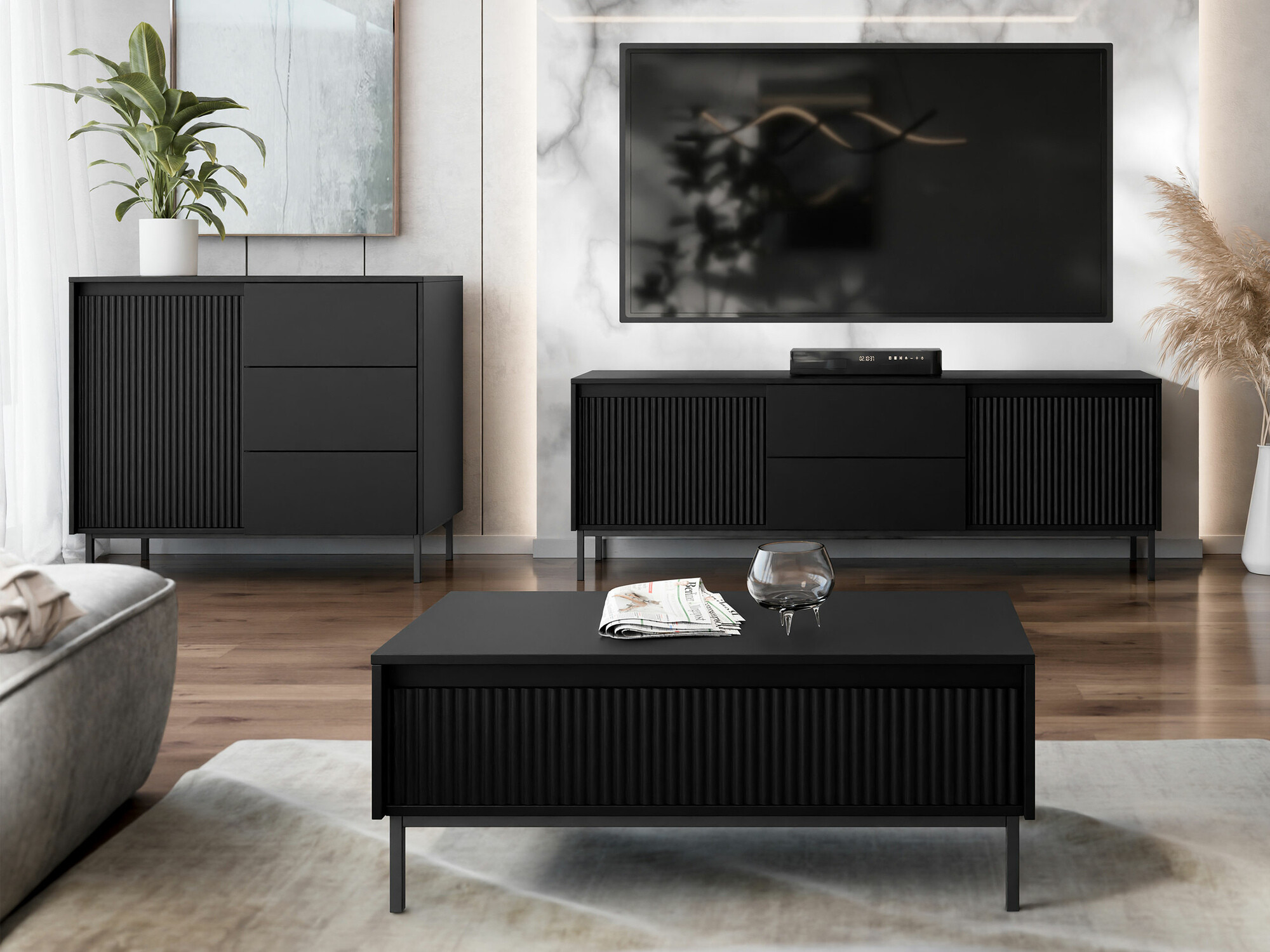 Ensemble de salon Comfivo Delruva II (Noir)