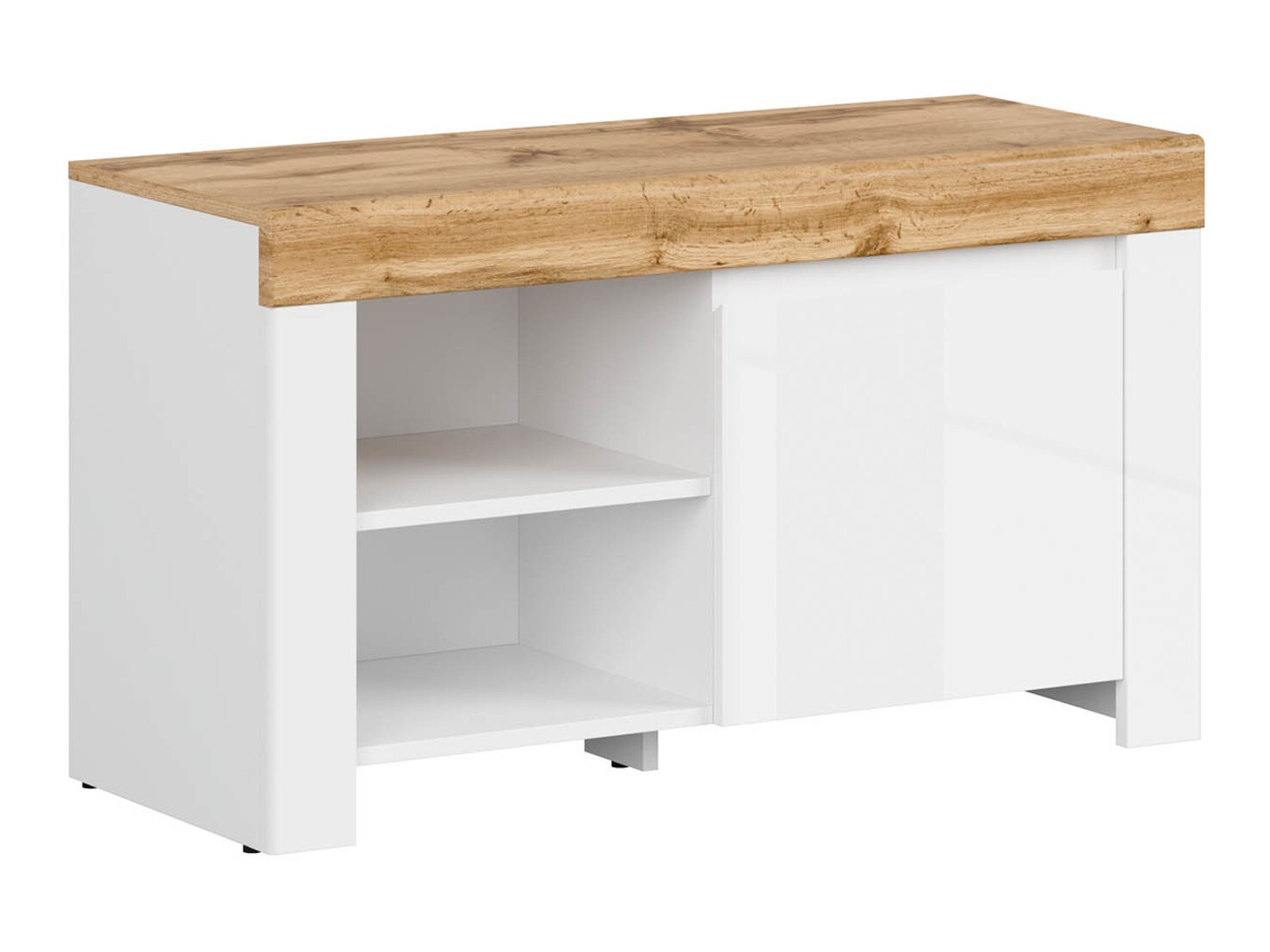 Meubles à chaussures Sonsoru 118 (Blanc + Blanc brillant + Chêne wotan)