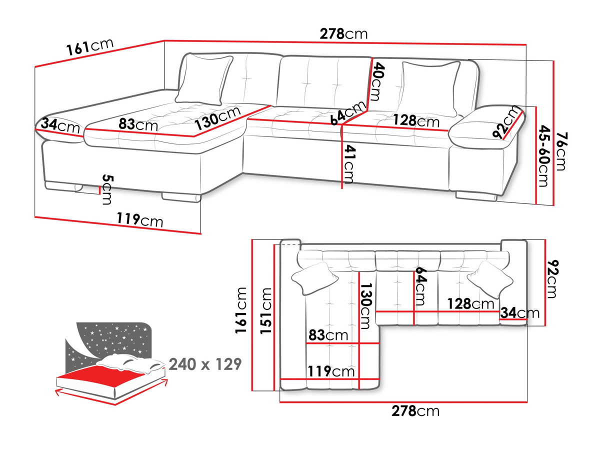 Canapé d'angle Comfivo 250 (Otusso 14 + Sorriso 04)