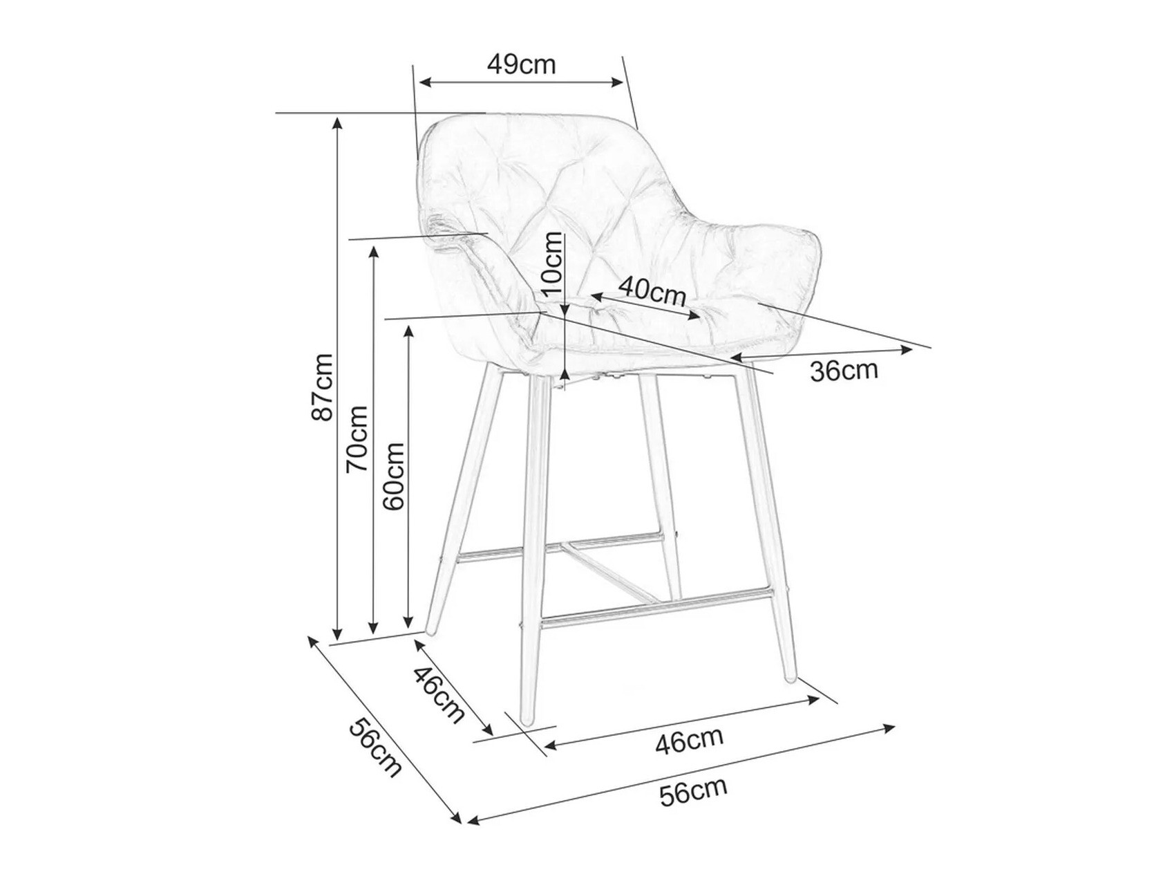 Chaise de bar mi-hauteur Detroit 362 (Noir)