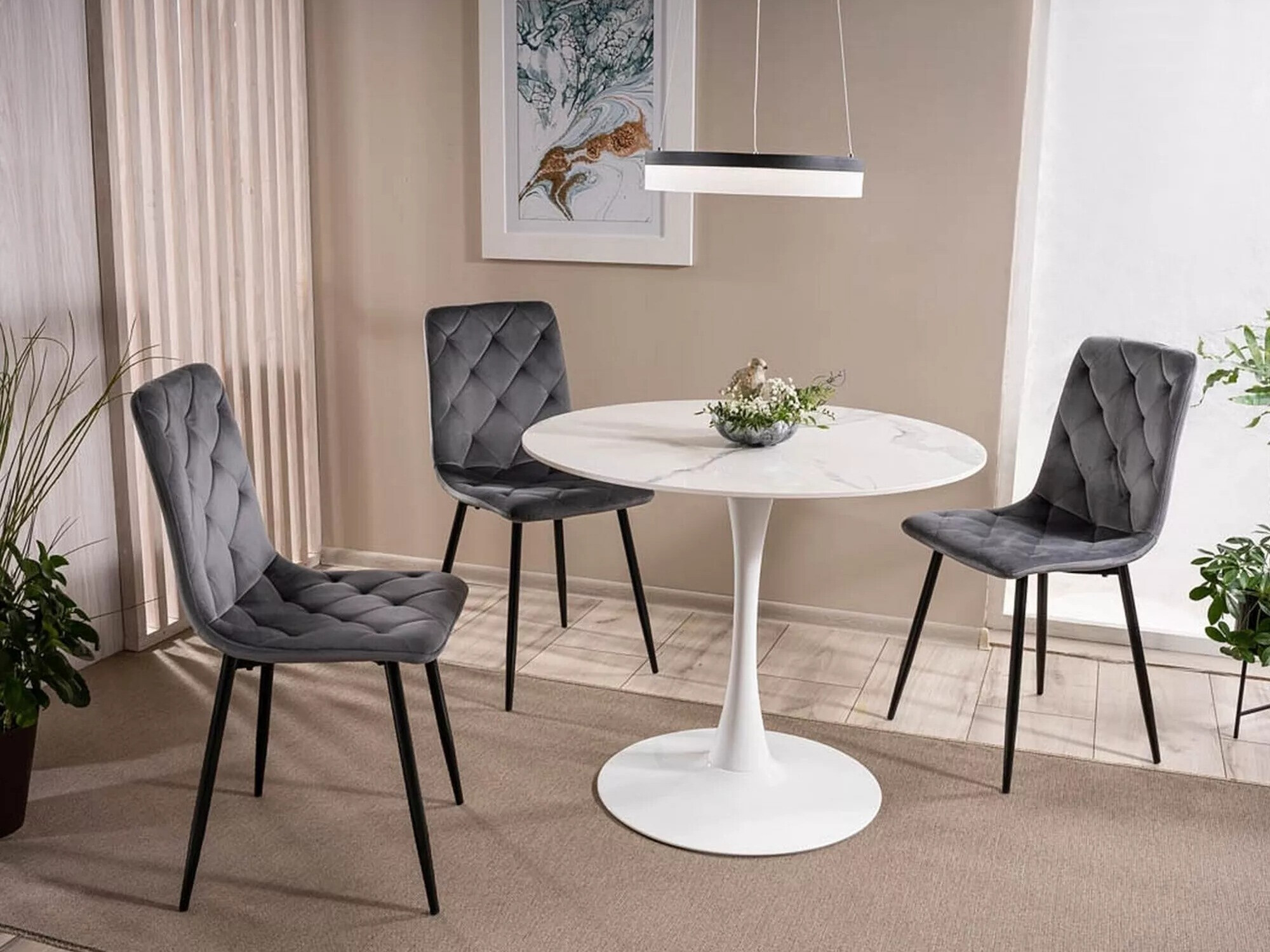 Table Detroit 378 (Marbre blanc + Blanc)