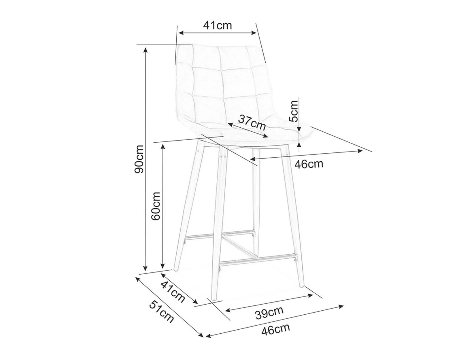 Chaise de bar mi-hauteur Detroit 393 (Noir)