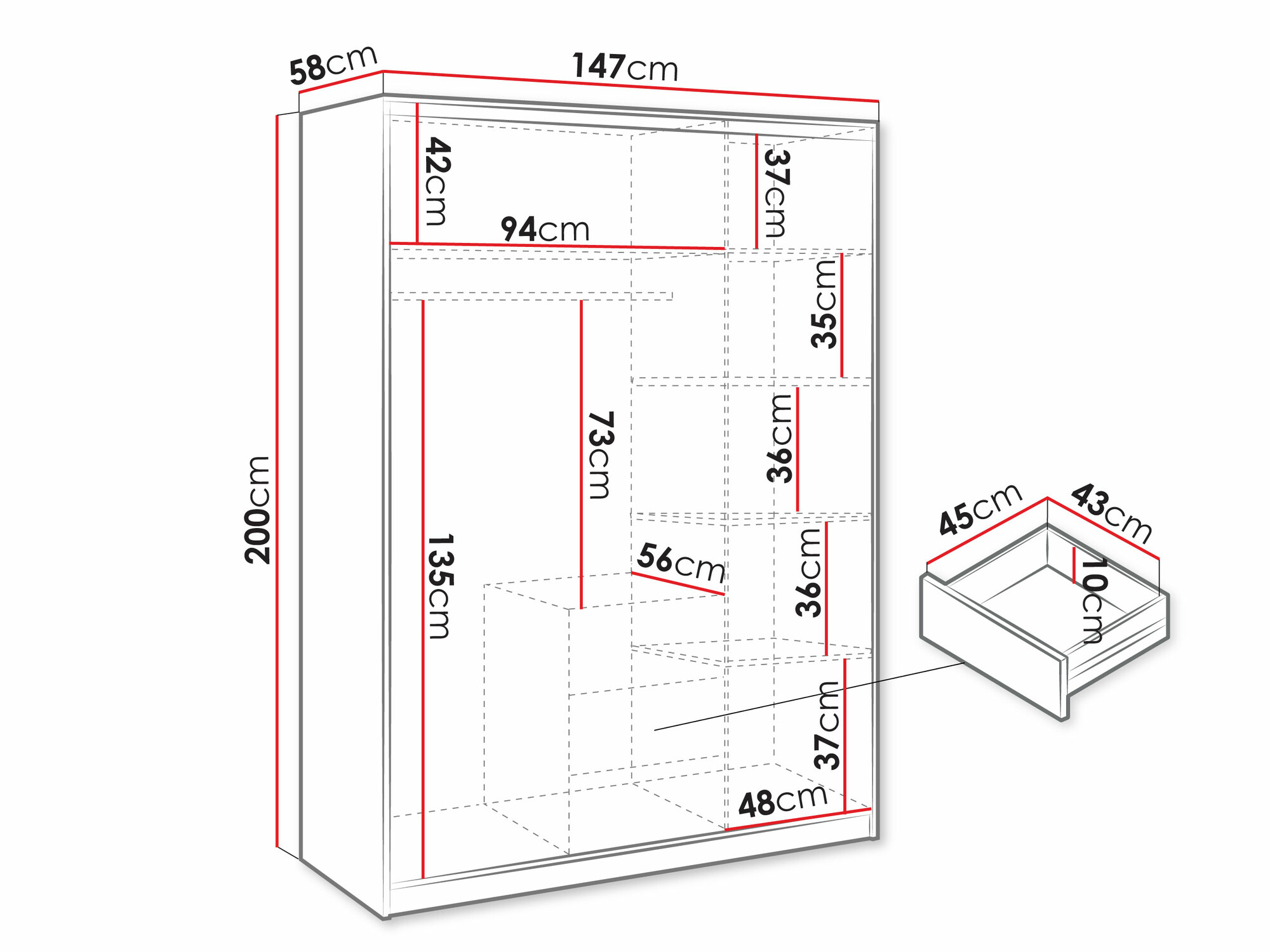 Armoire Dortivu 148 (Blanc)