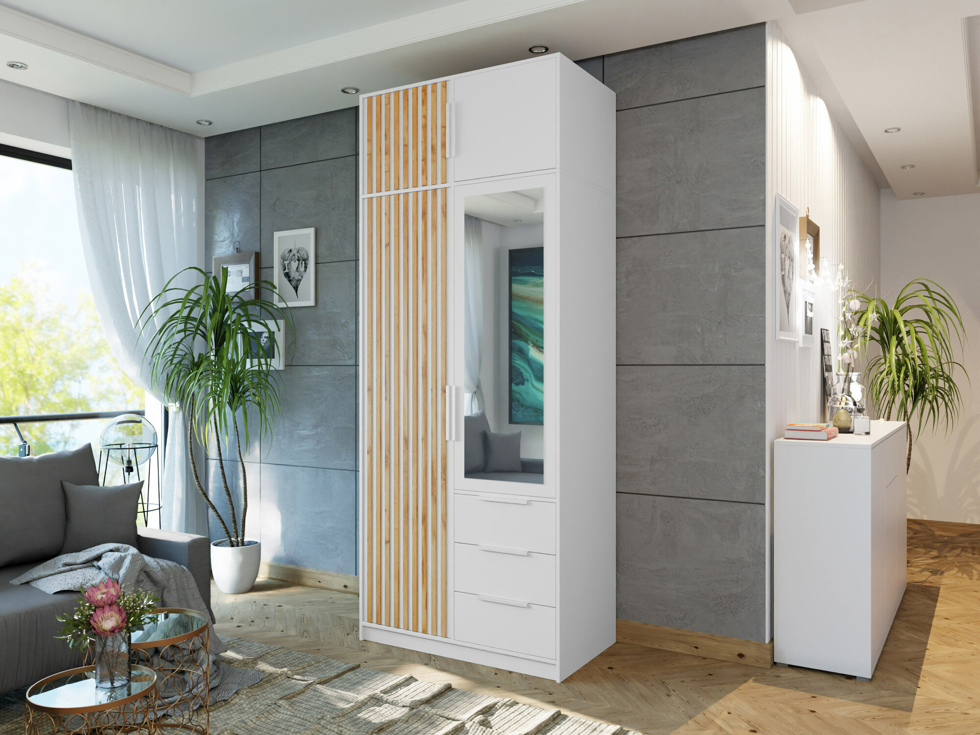 Armoire Collis (Blanc + Chêne wotan)