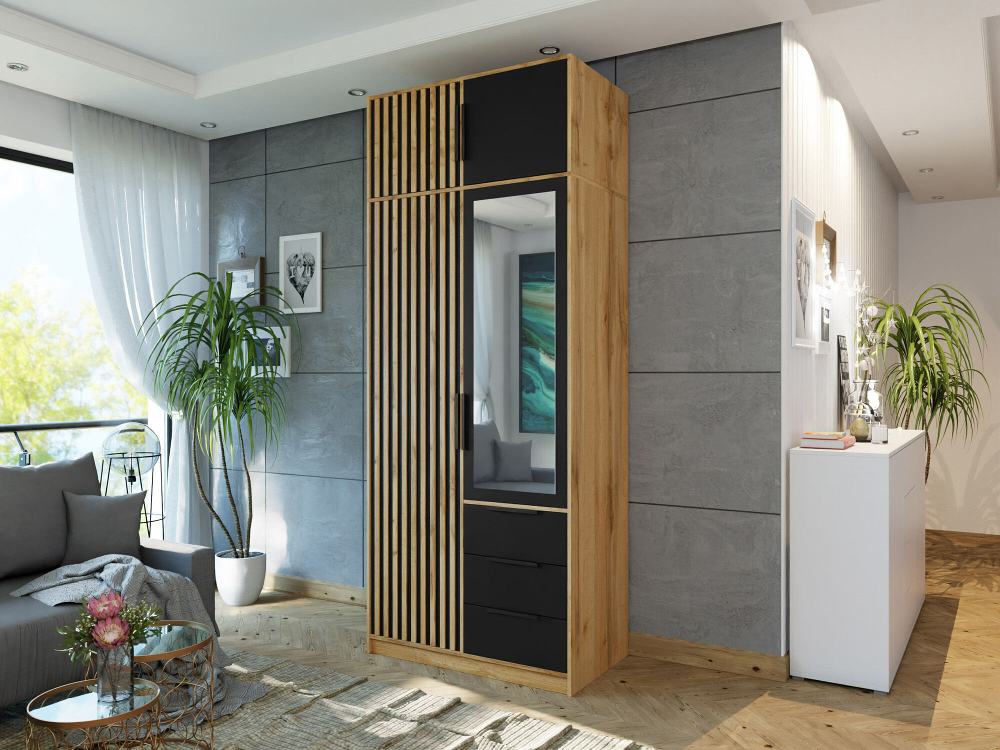 Armoire Collis (Chêne wotan + Noir)