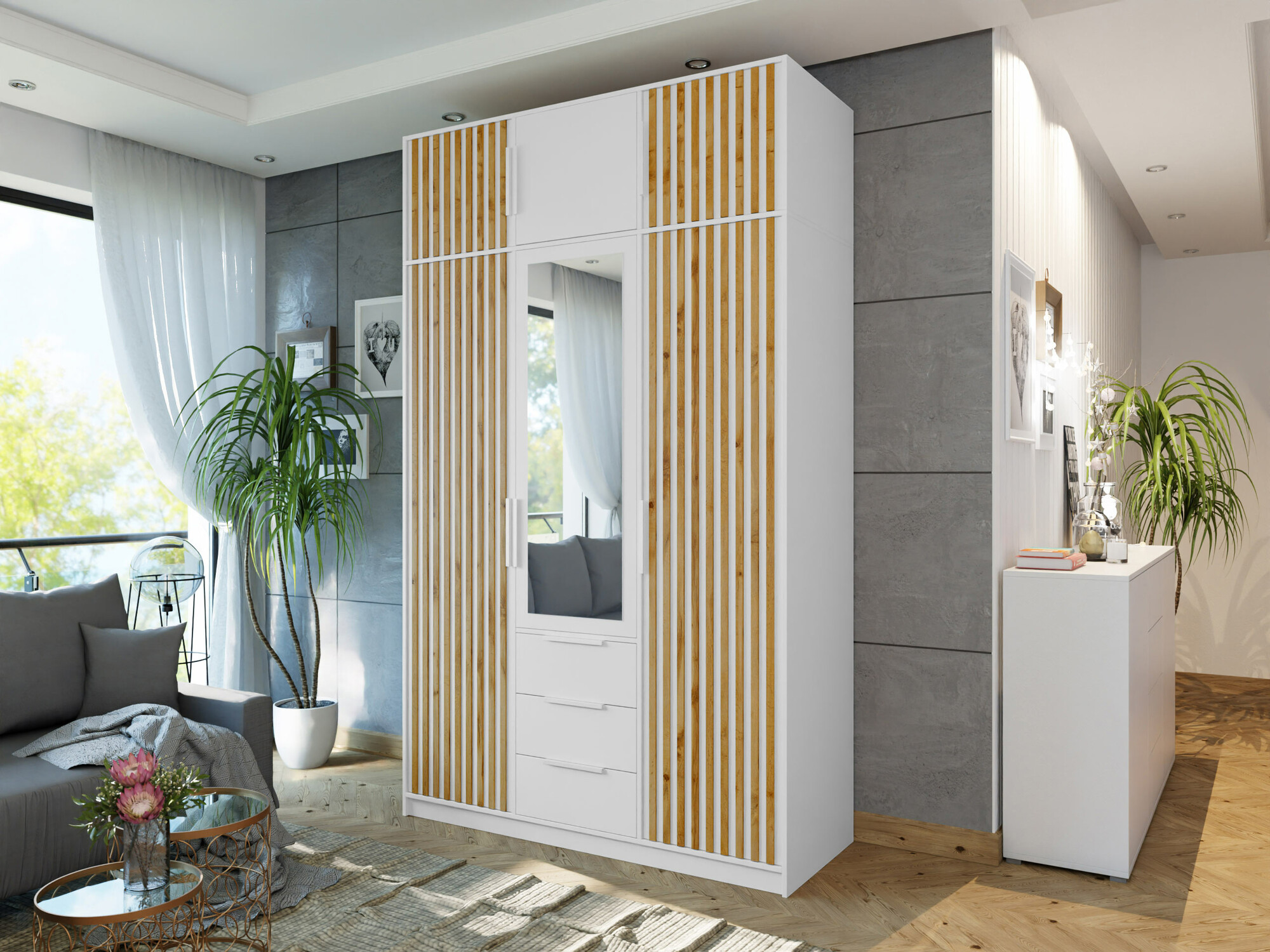 Armoire Collis I (Blanc + Chêne wotan)