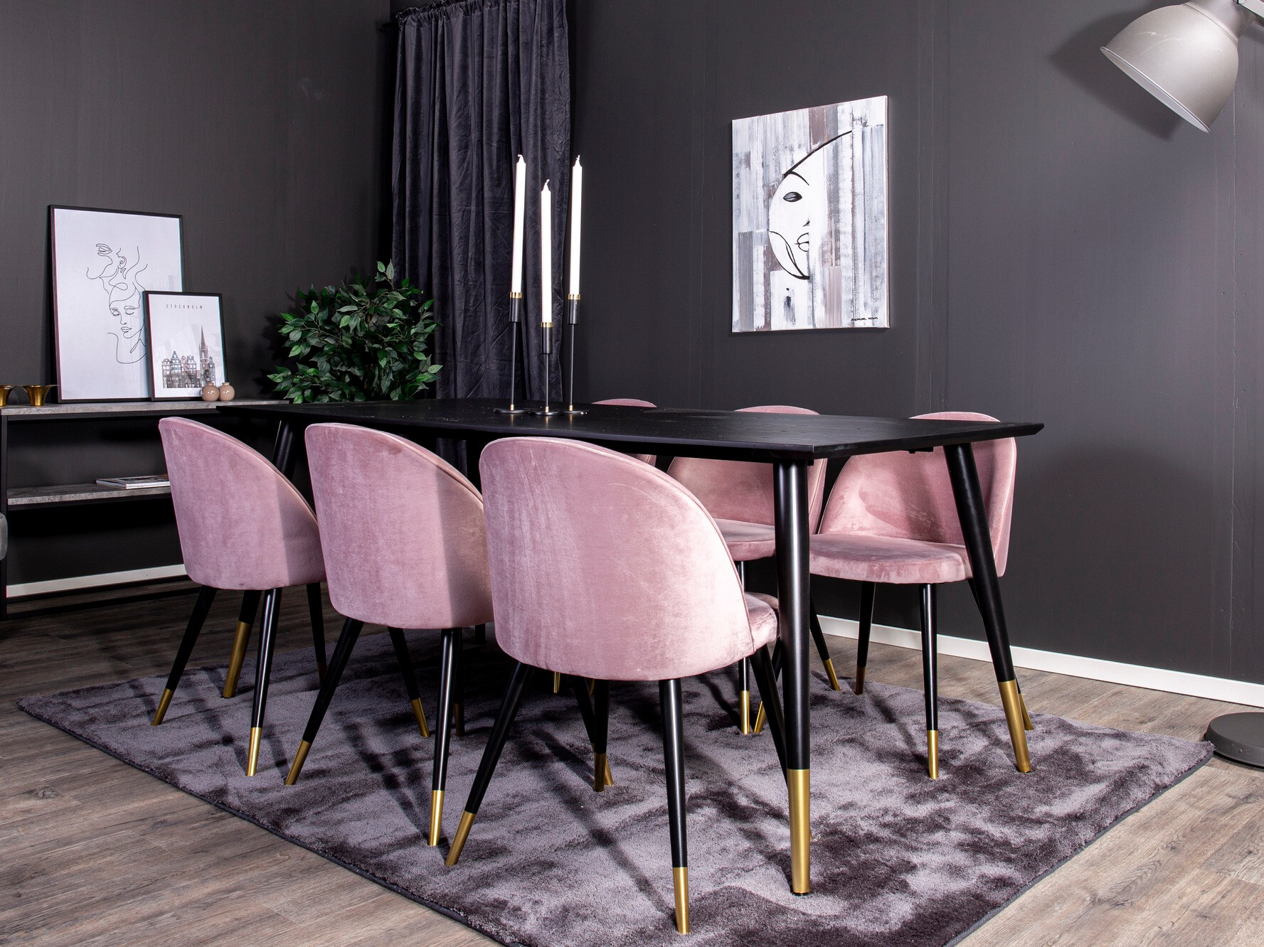 Salle à manger complète Dallas 346 (Rose + Noir)