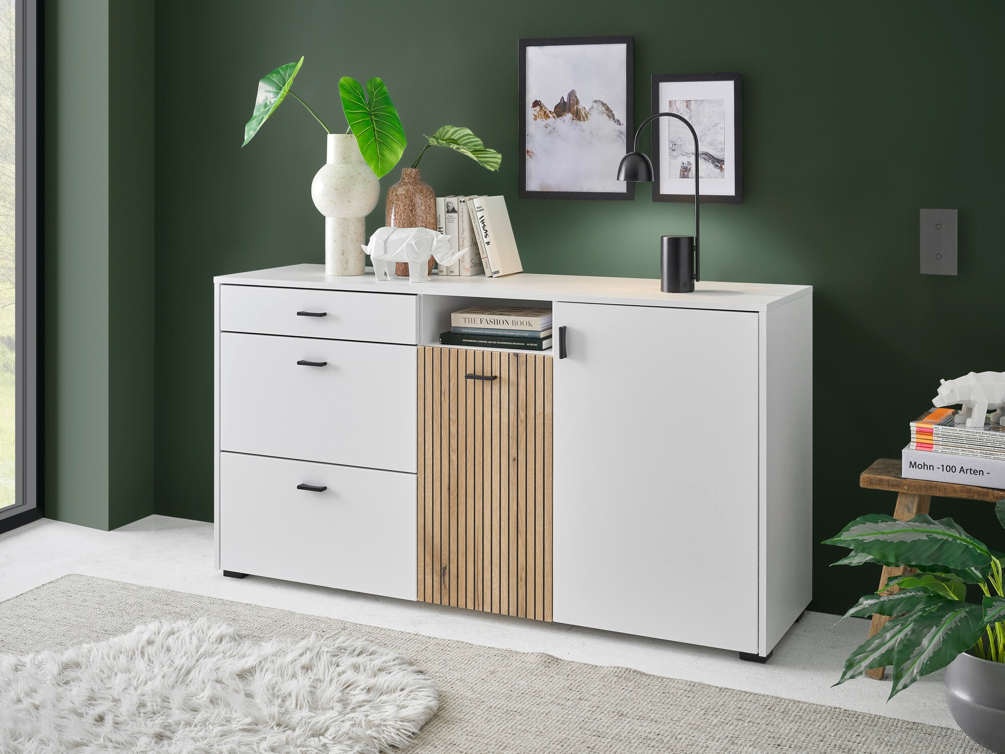 Commode Belmelu 107 (Blanc + Chêne)