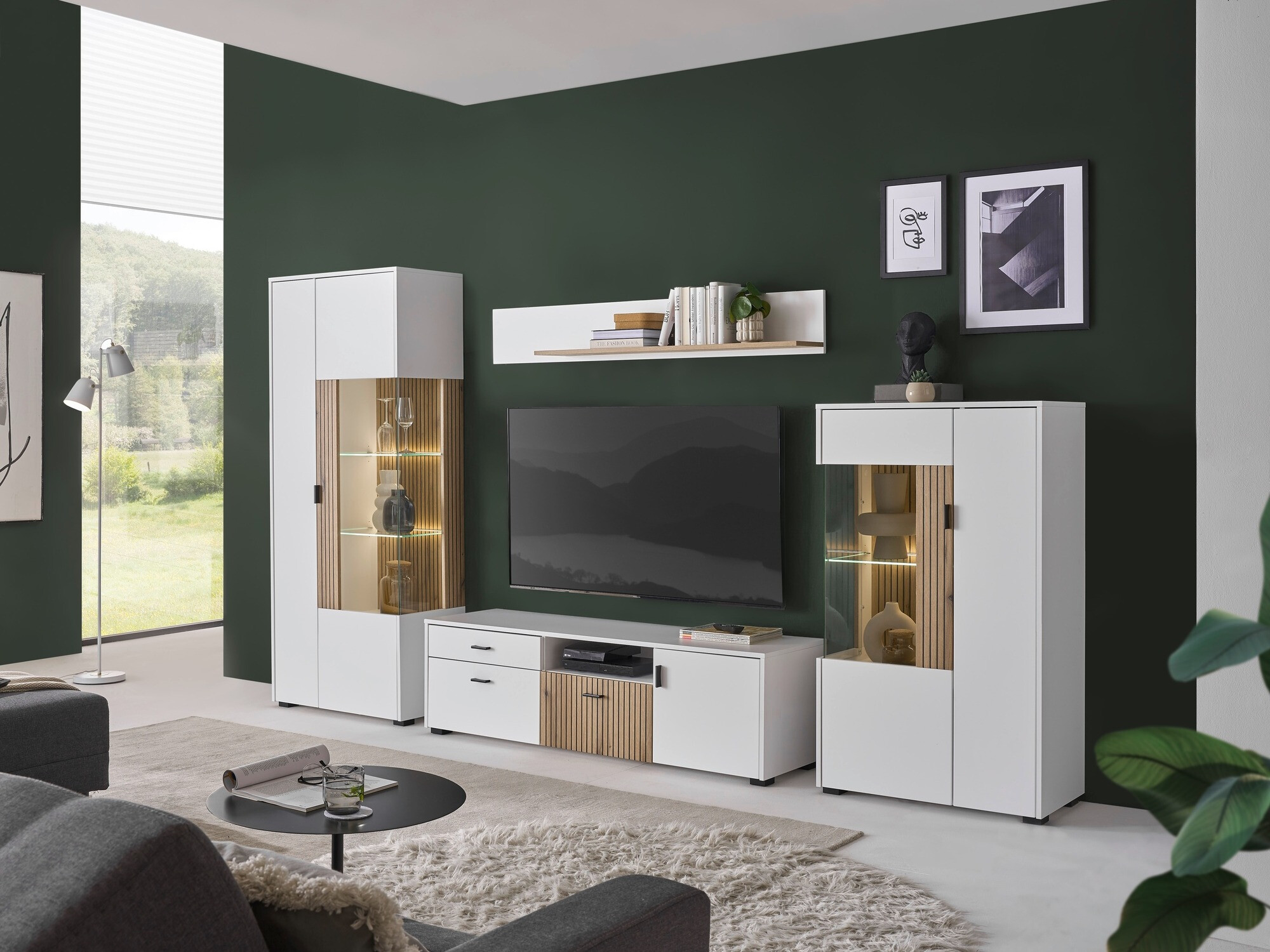 Meuble TV Belmelu 105 (Blanc + Chêne)