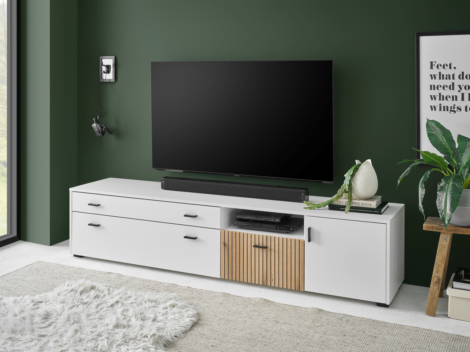 Meuble TV Belmelu 106 (Blanc + Chêne)
